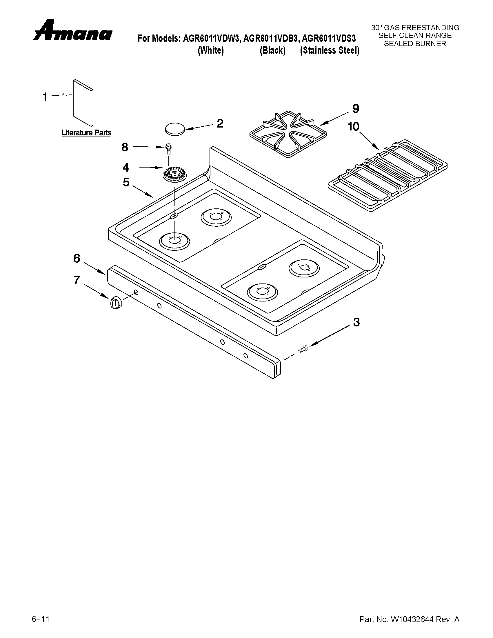 Amana AGR6011VDB3 cooktop parts diagram