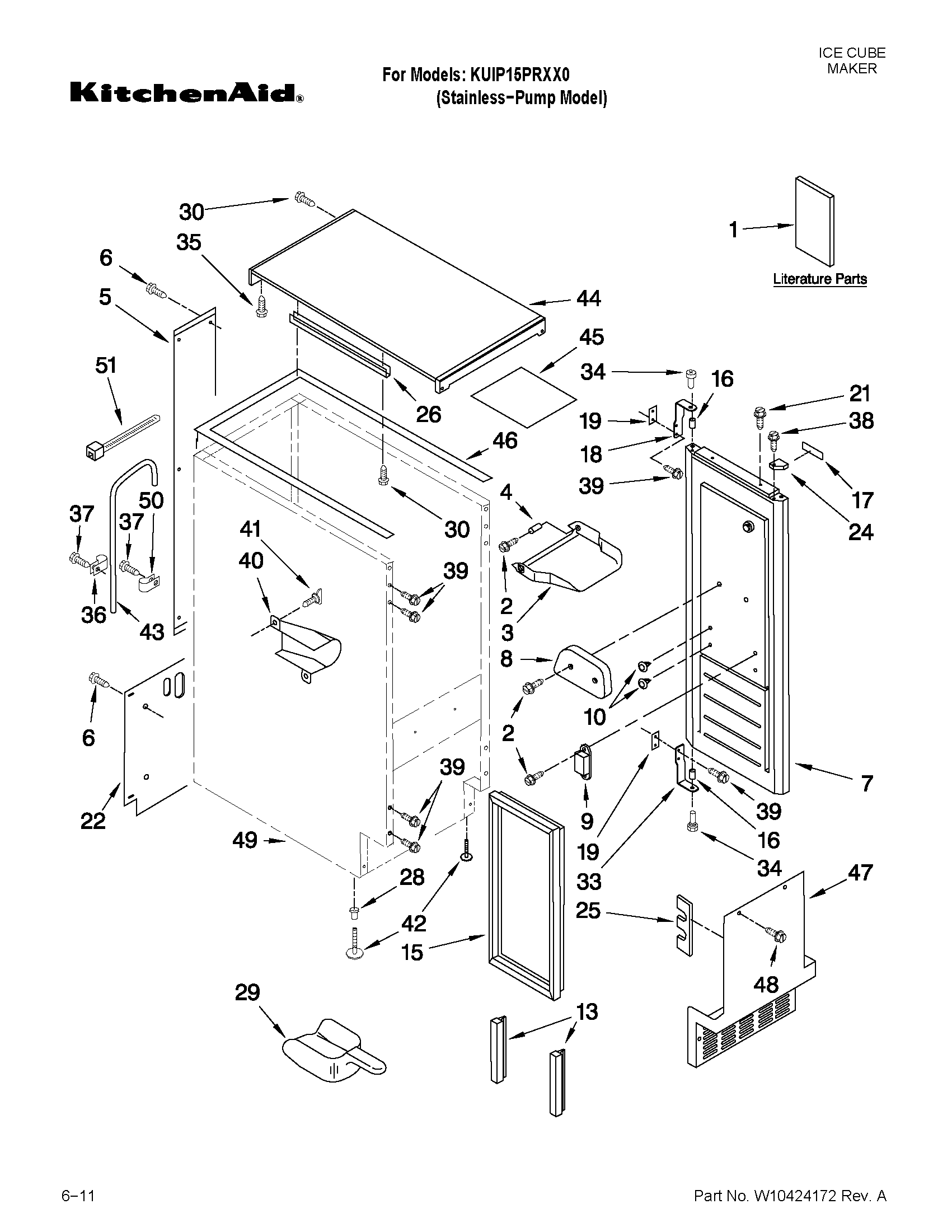 KitchenAid KUIP15PRXX0 cabinet liner and door parts diagram