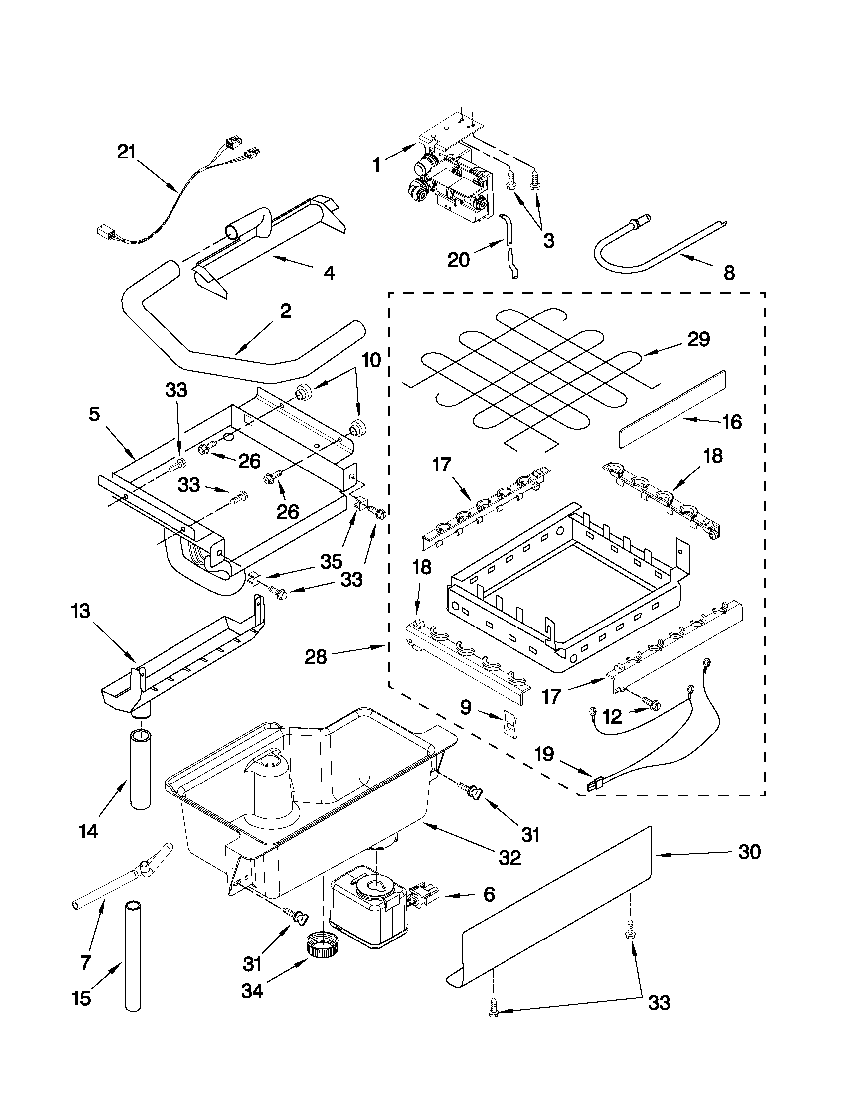 KitchenAid KUIP15PRXX0 evaporator, ice cutter grid and water parts diagram