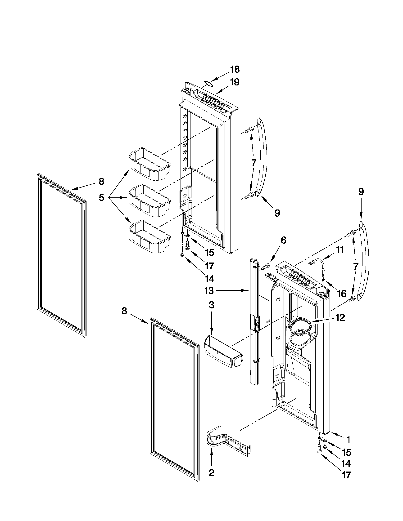 Whirlpool GZ25FDRXYY0 refrigerator door parts diagram
