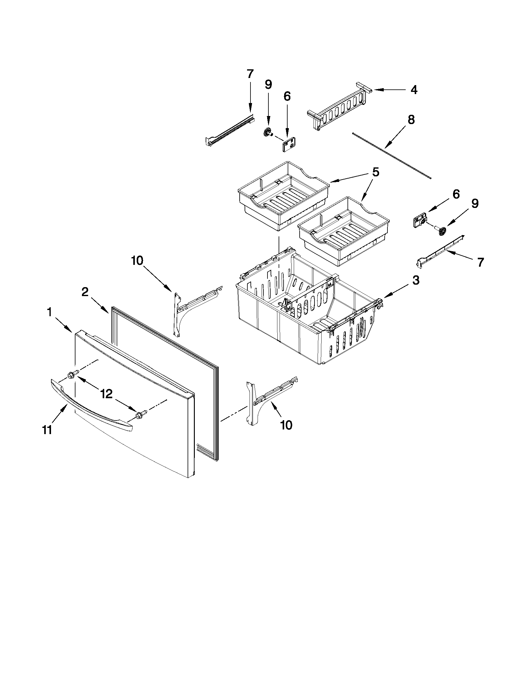 Whirlpool GZ25FDRXYY0 freezer door parts diagram