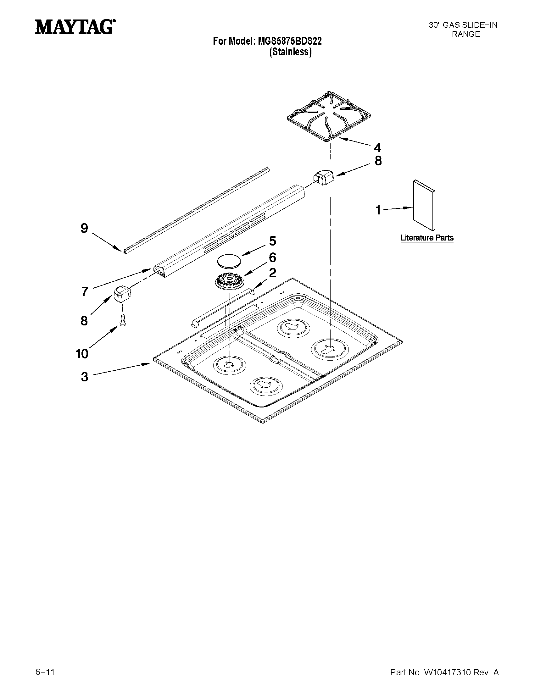 Maytag MGS5875BDS22 cooktop parts diagram