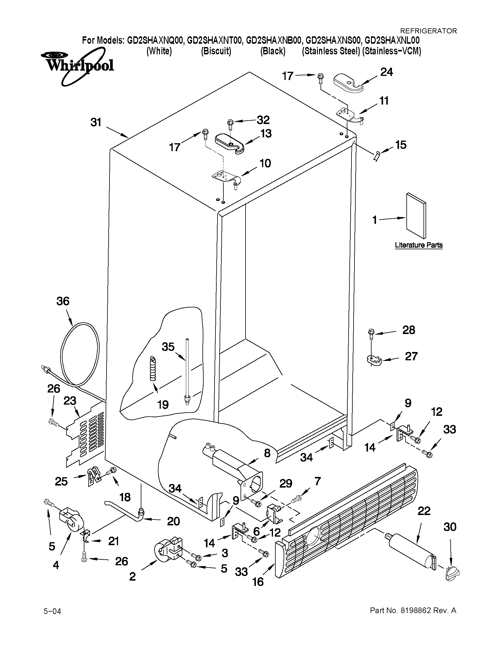 Whirlpool GD2SHAXNL00 cabinet parts diagram