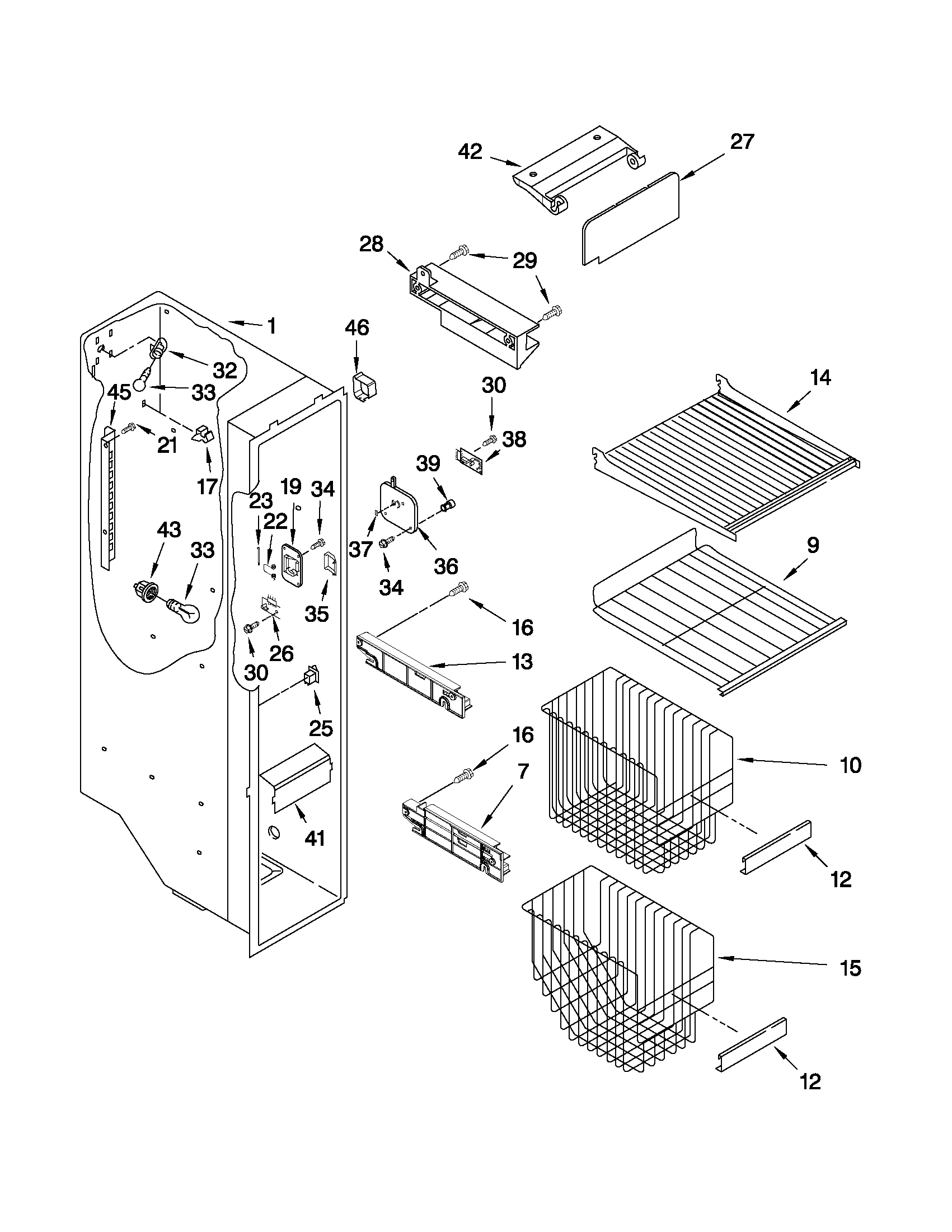 Whirlpool GD2SHAXNL00 freezer liner parts diagram