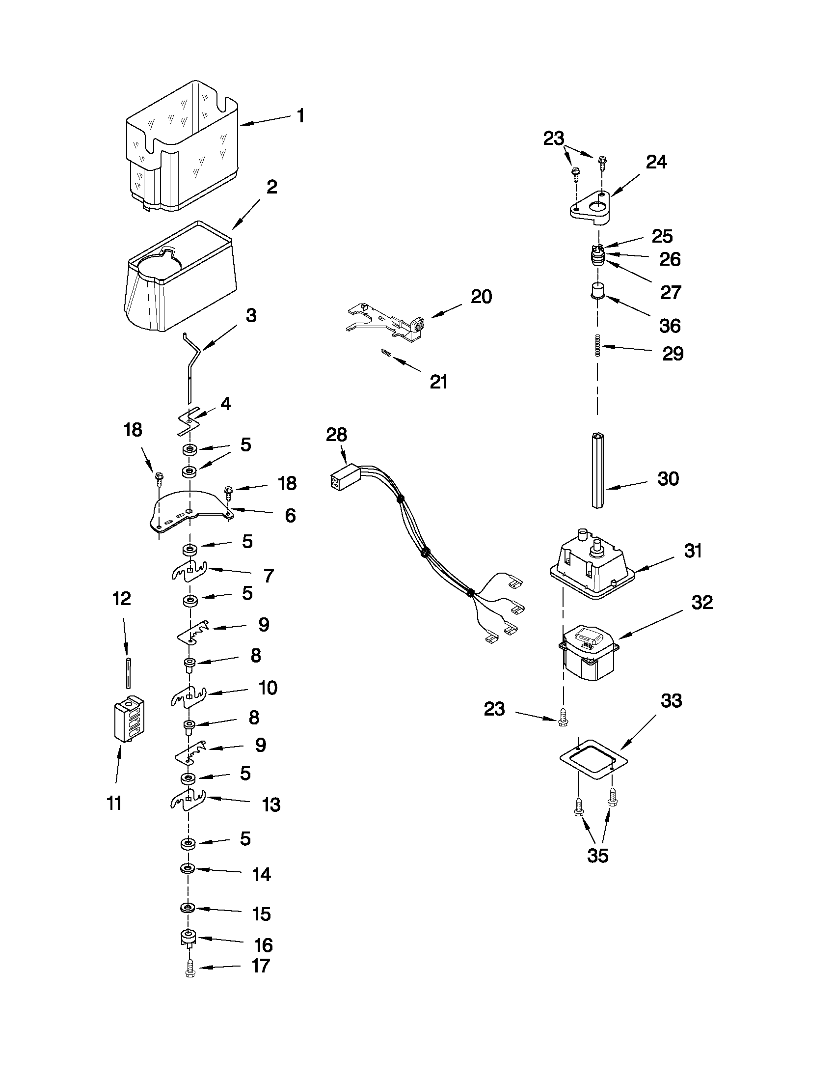 Whirlpool GD2SHAXNL00 motor and ice container parts diagram