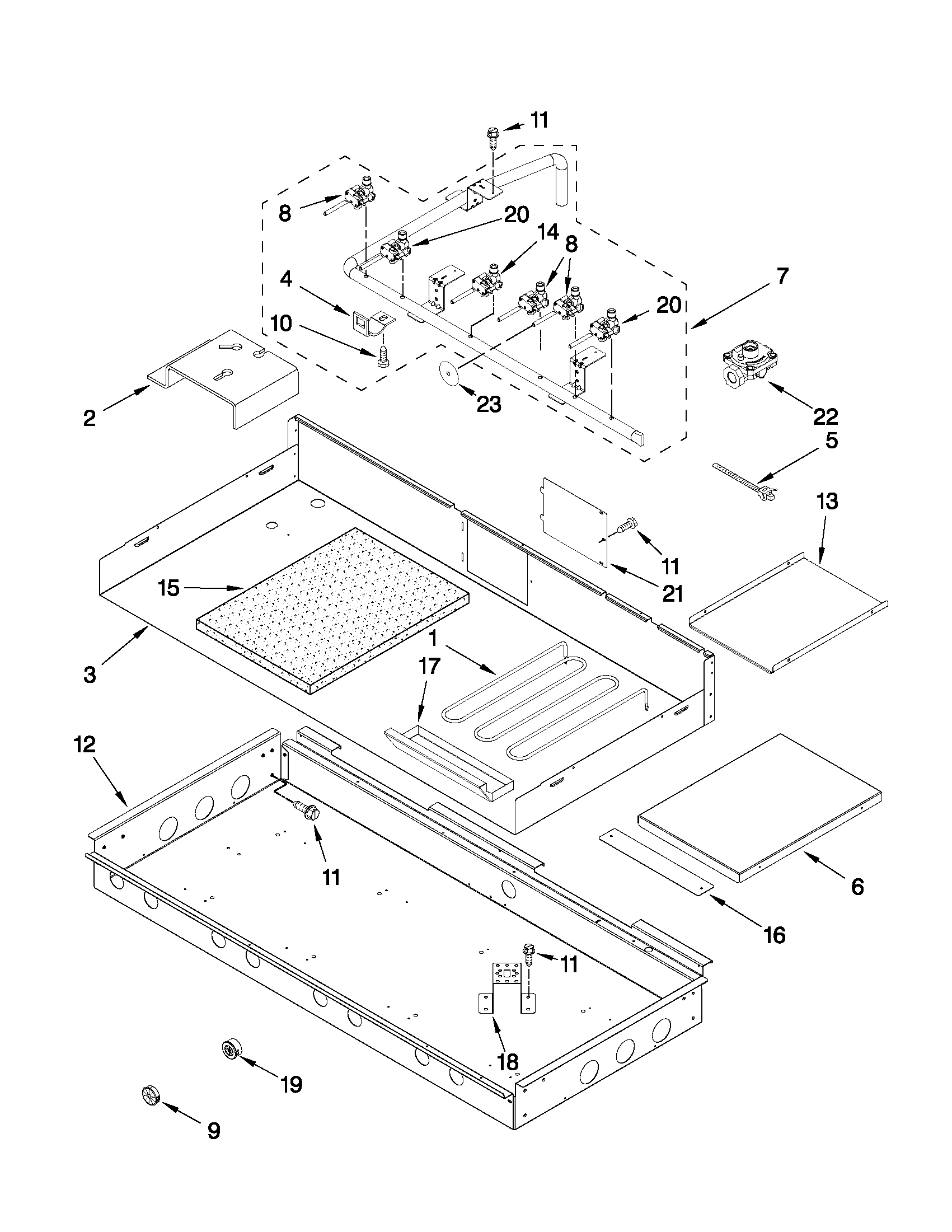 KitchenAid KGCU483VSS01 burner box, gas valves, and switches diagram