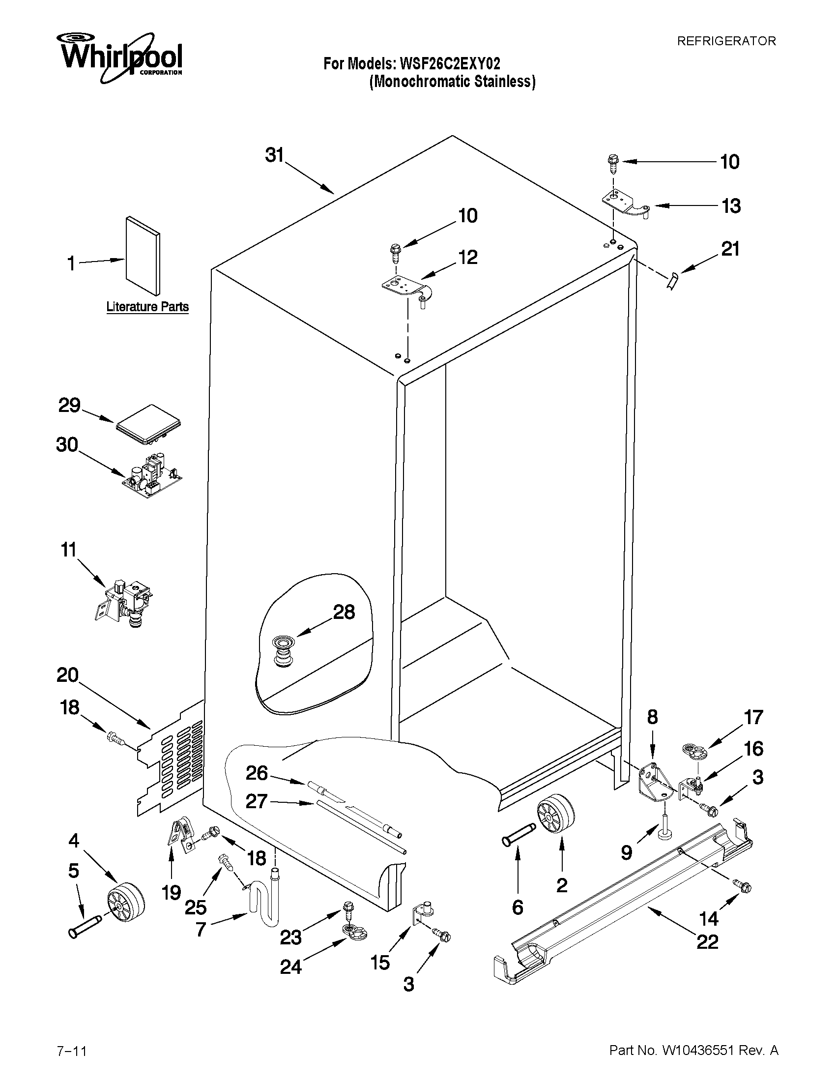 Whirlpool WSF26C2EXY02 cabinet parts diagram