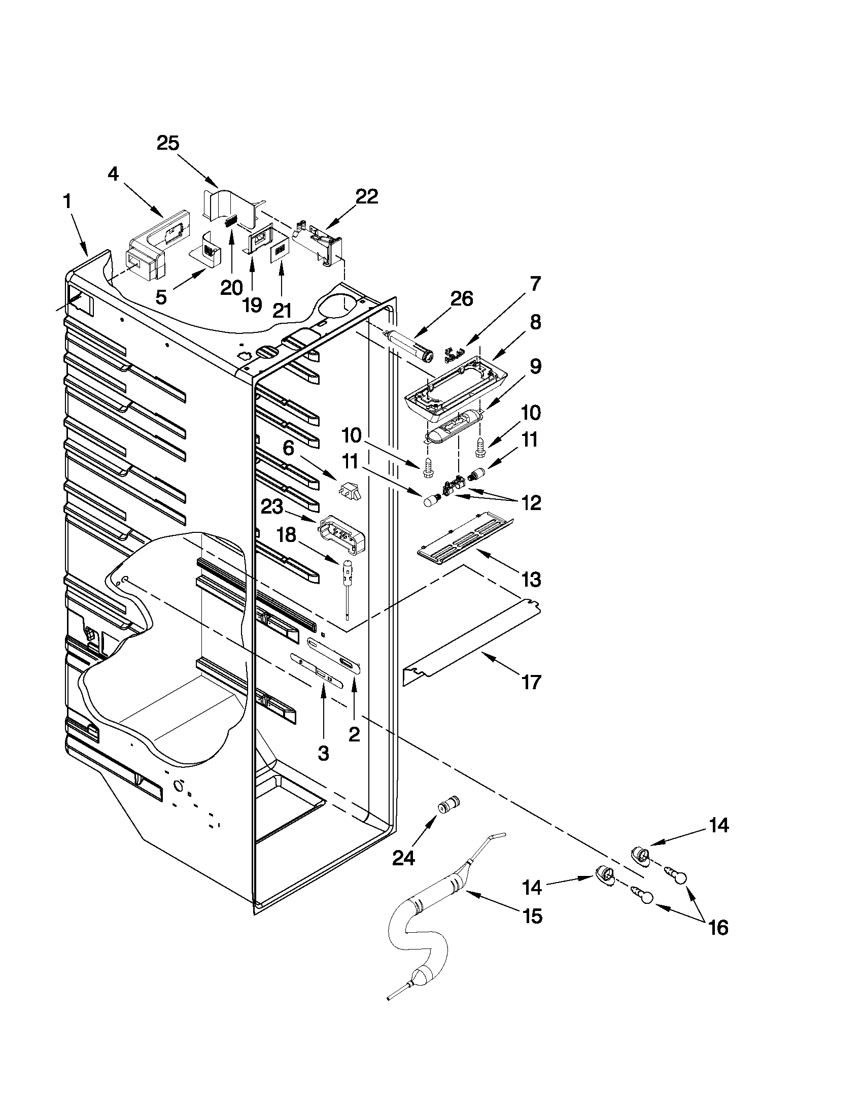 Whirlpool WSF26C2EXY02 refrigerator liner parts diagram