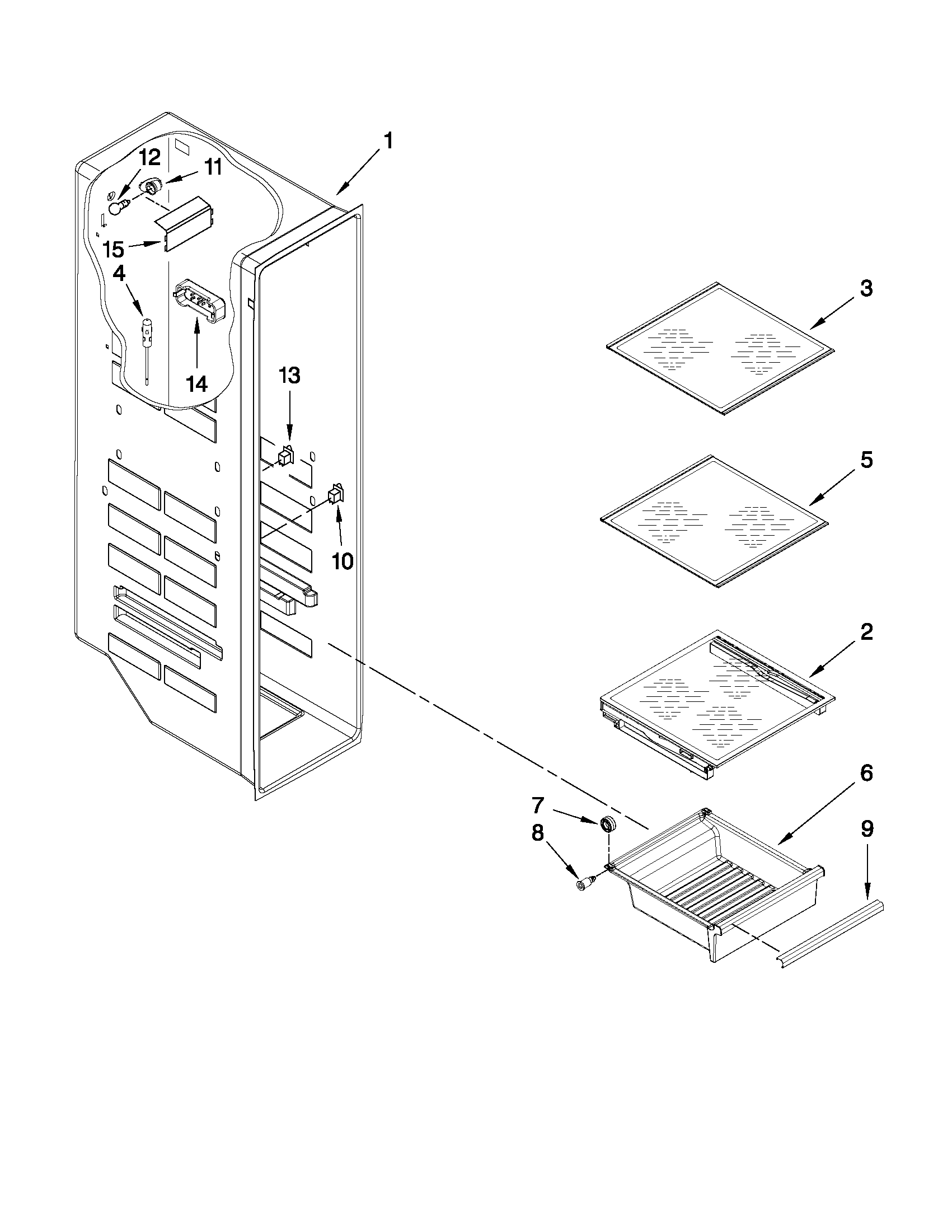 Whirlpool WSF26C2EXY02 freezer liner parts diagram