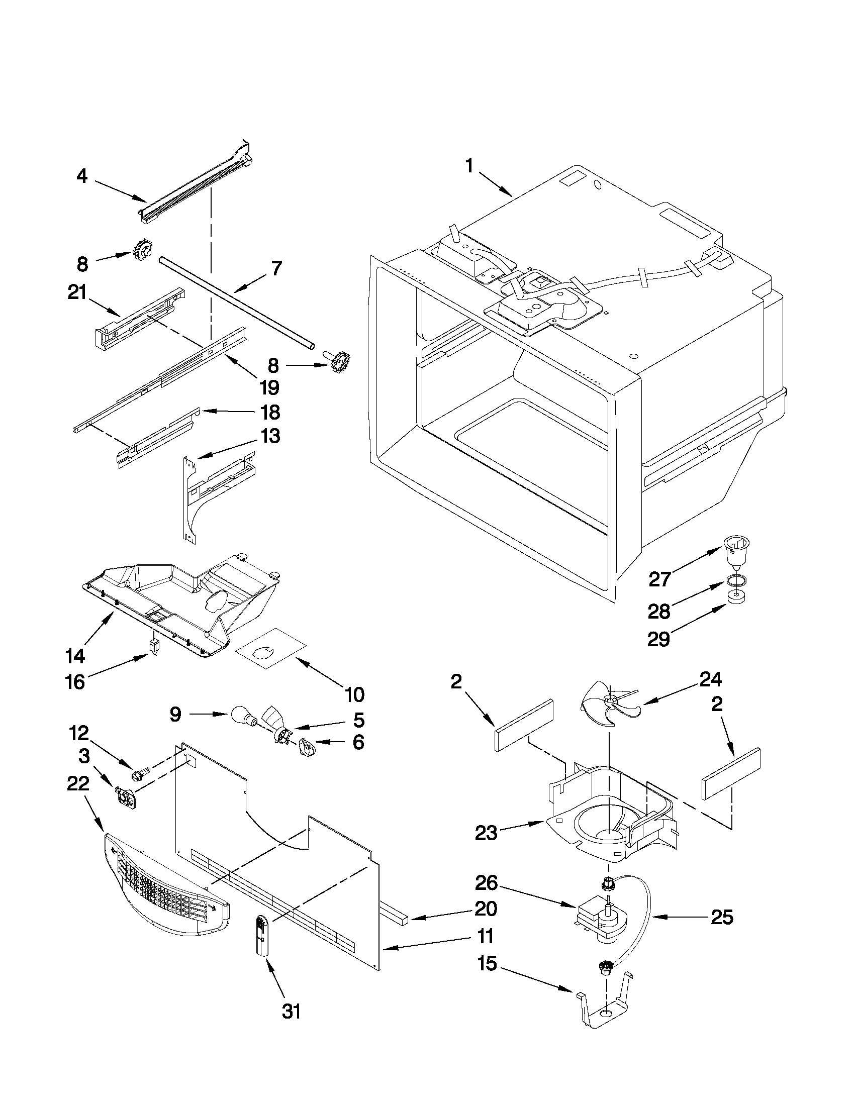 Maytag 5GBL22PRYA0 freezer liner parts diagram