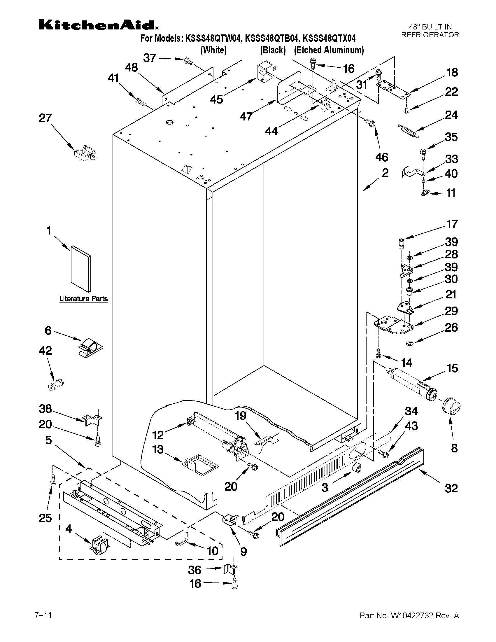 KitchenAid KSSS48QTW04 cabinet parts diagram