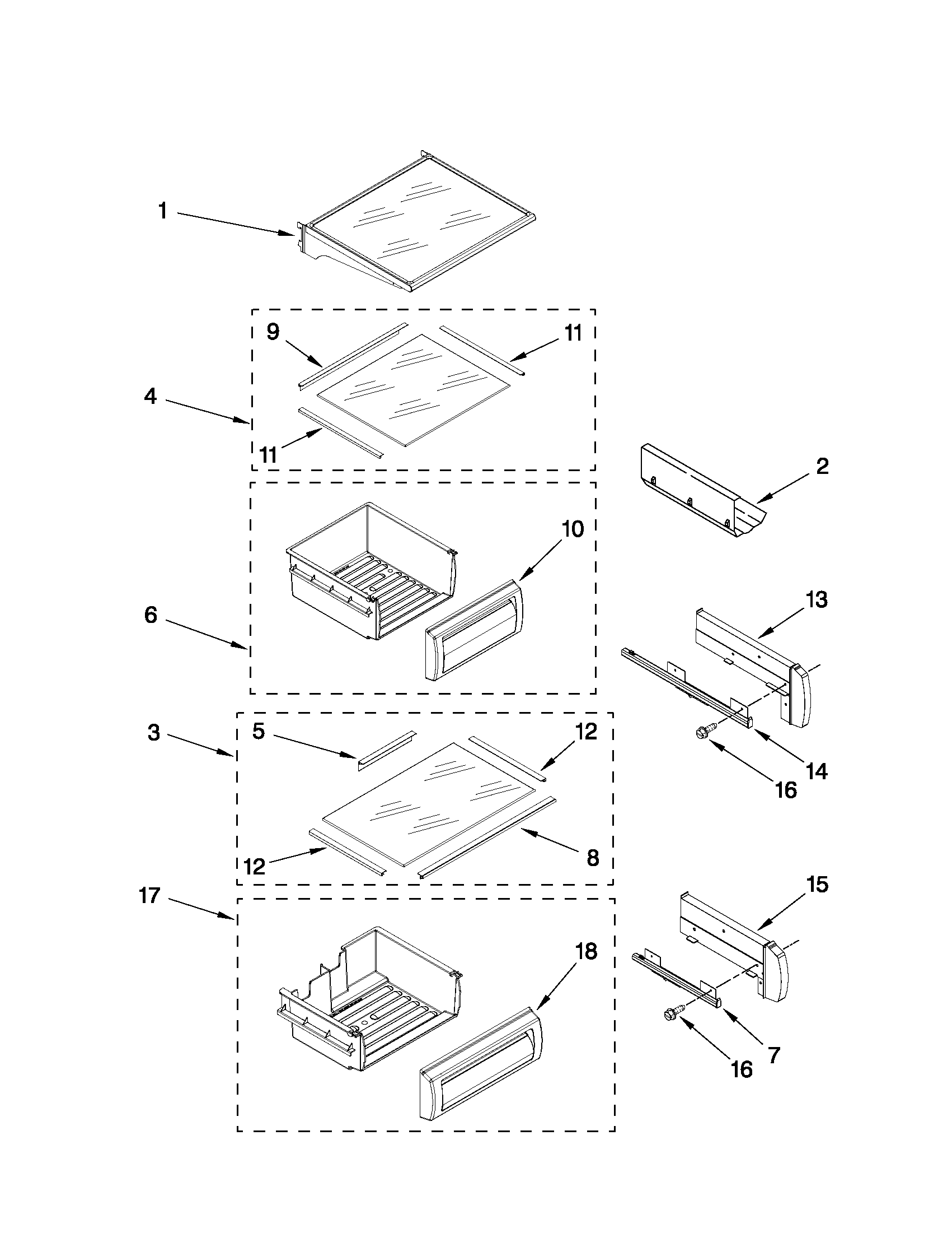 KitchenAid KSSS48QTW04 refrigerator shelf parts diagram
