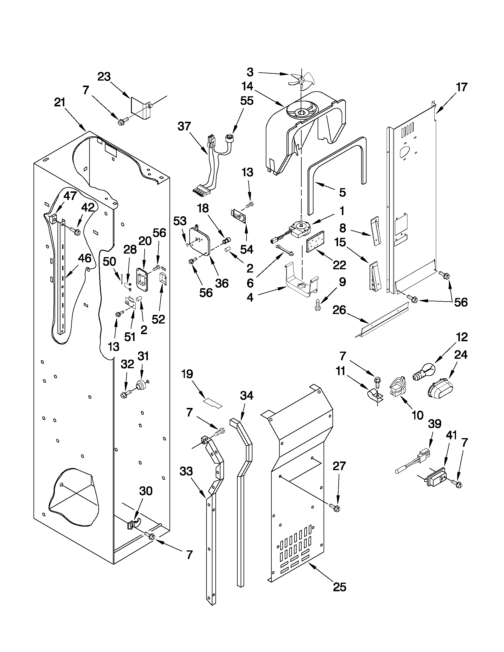 KitchenAid KSSS48QTW04 freezer liner and air flow parts diagram