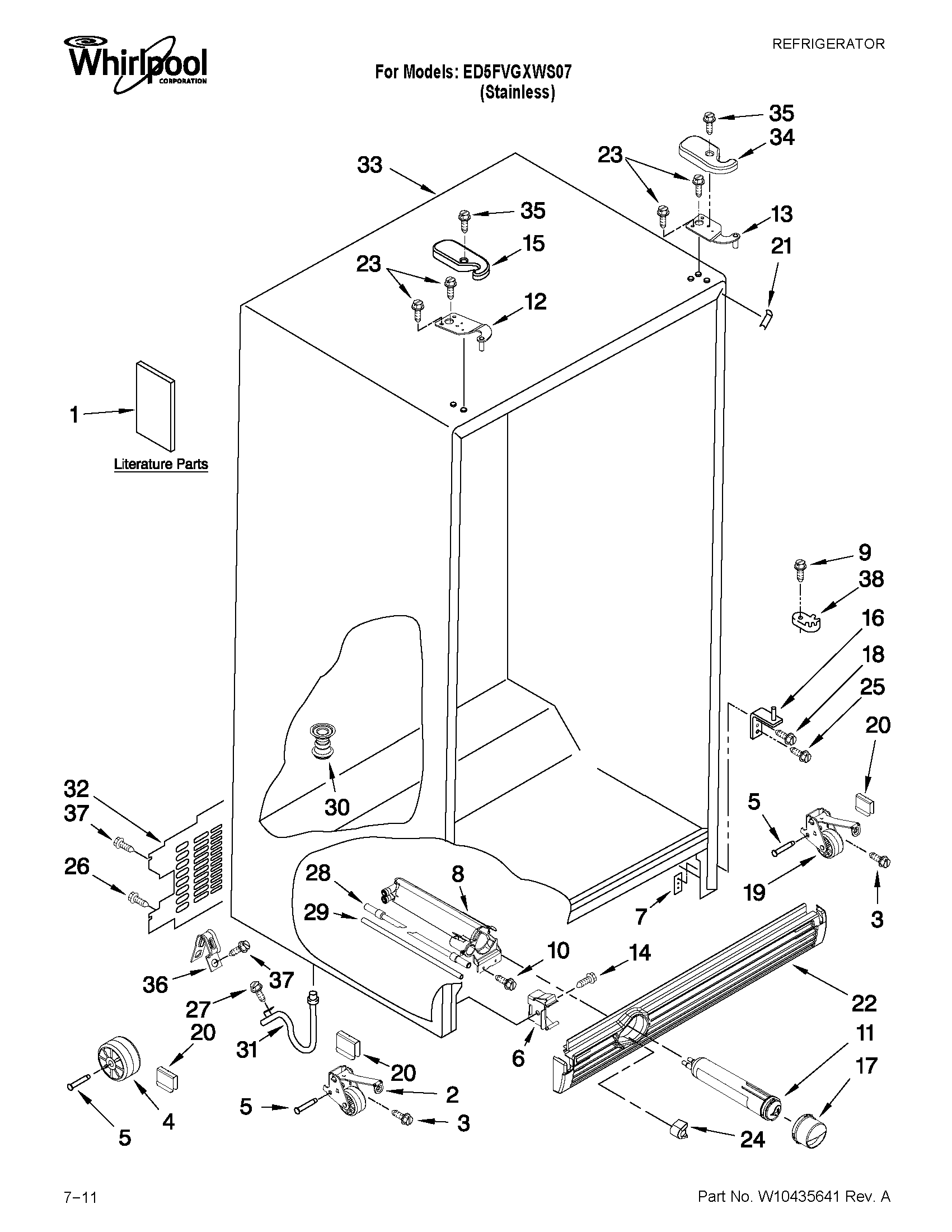 Whirlpool ED5FVGXWS07 cabinet parts diagram