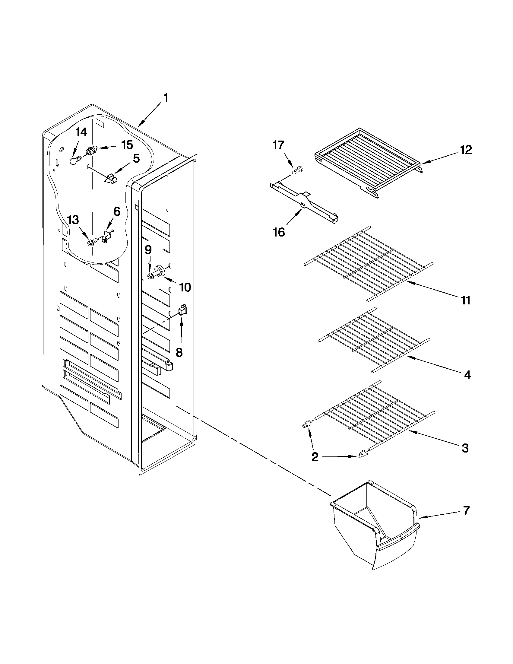 Whirlpool ED5FVGXWS07 freezer liner parts diagram