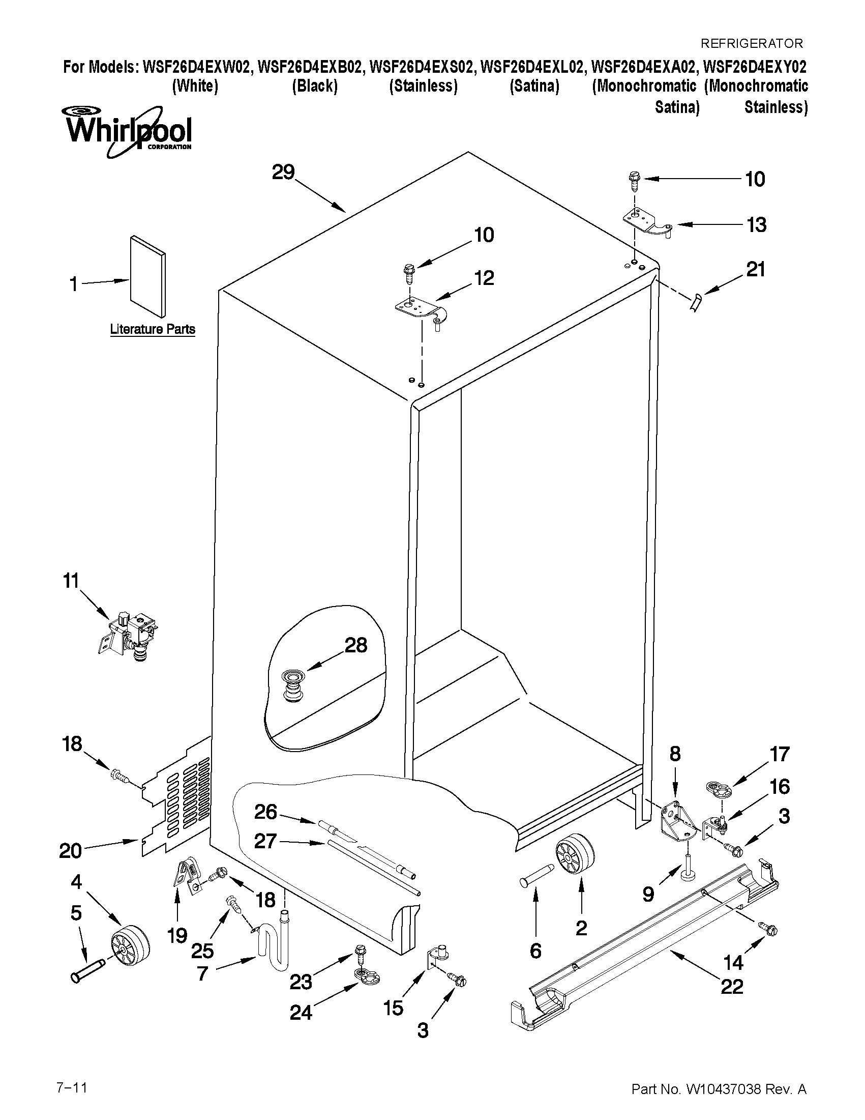Whirlpool WSF26D4EXS02 cabinet parts diagram