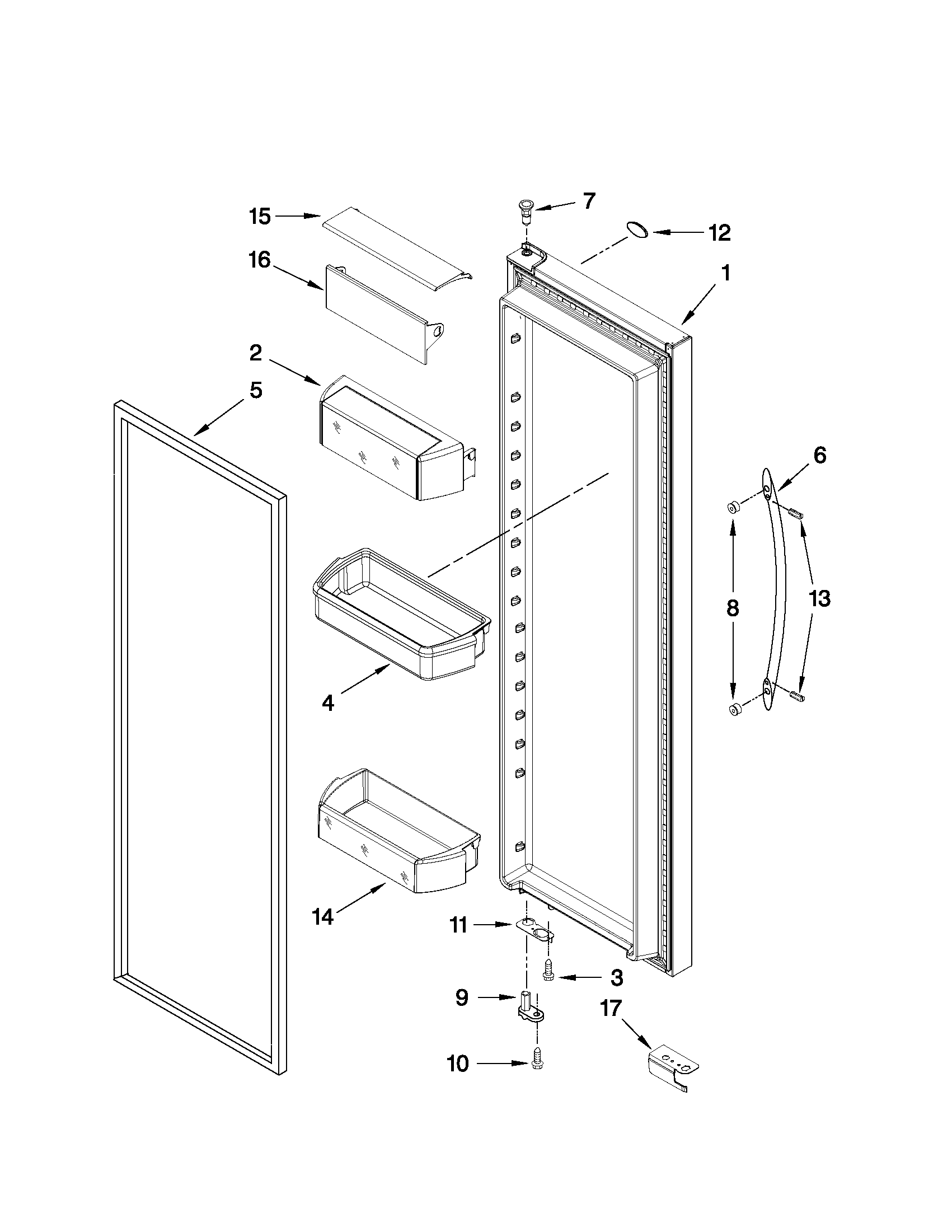 Whirlpool WSF26D4EXS02 refrigerator door parts diagram