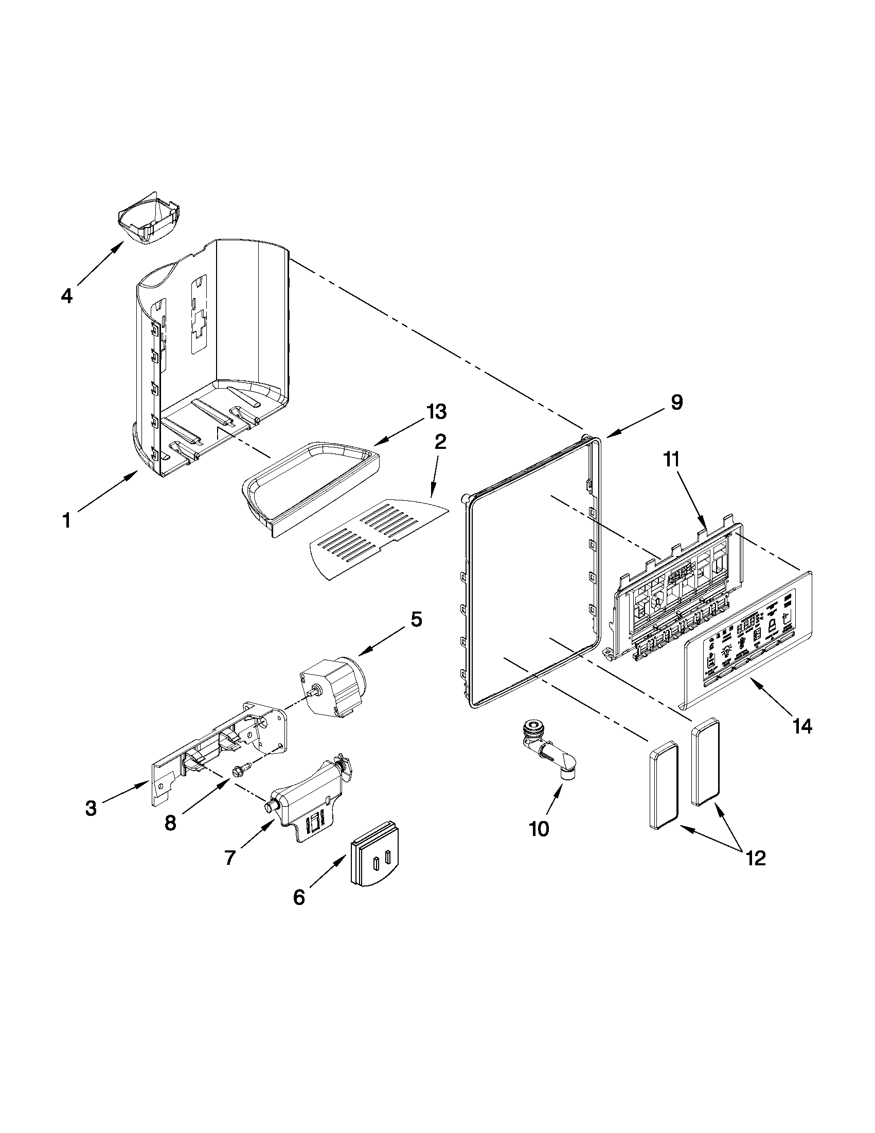 Whirlpool WSF26D4EXS02 dispenser front parts diagram