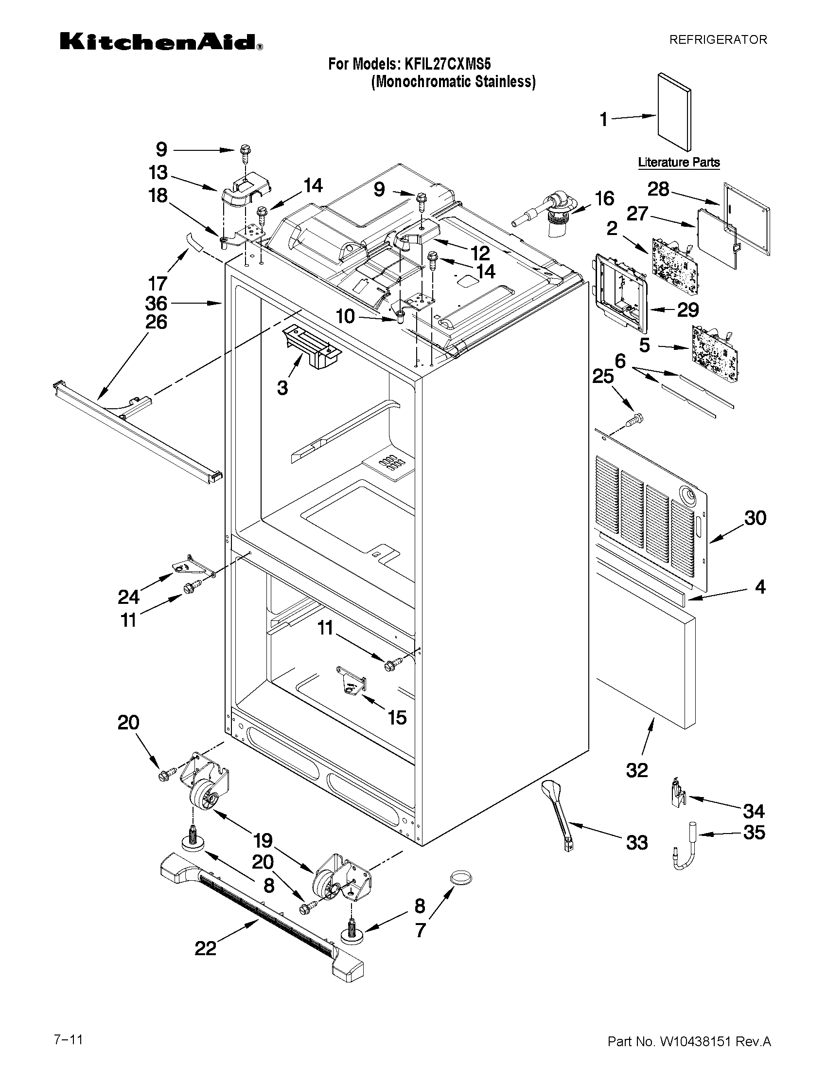 KitchenAid KFIL27CXMS5 cabinet parts diagram