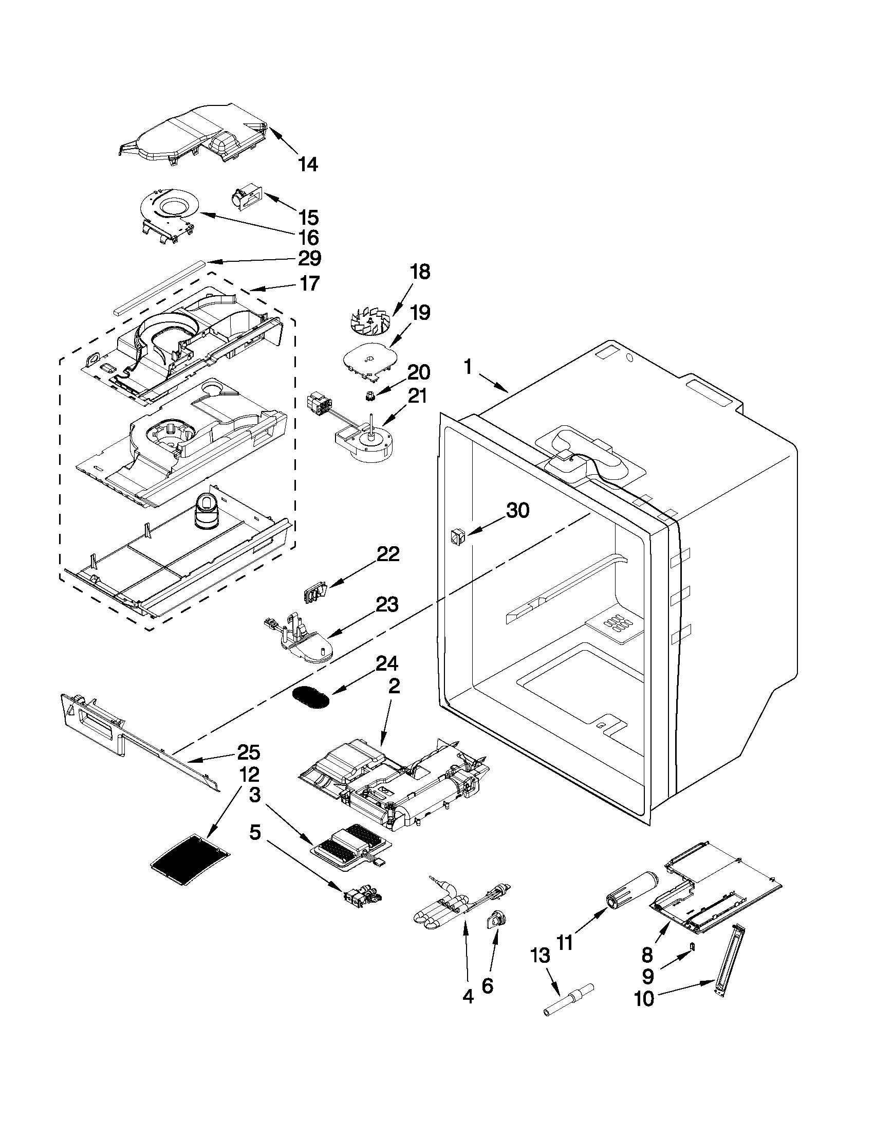 KitchenAid KFIL27CXMS5 refrigerator liner parts diagram