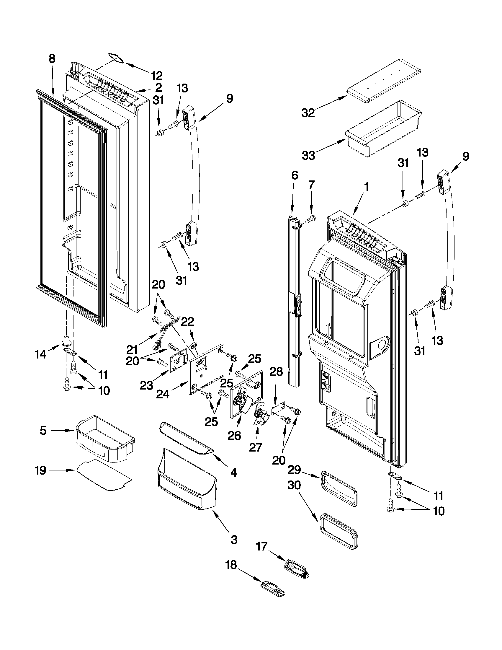 KitchenAid KFIL27CXMS5 refrigerator door parts diagram