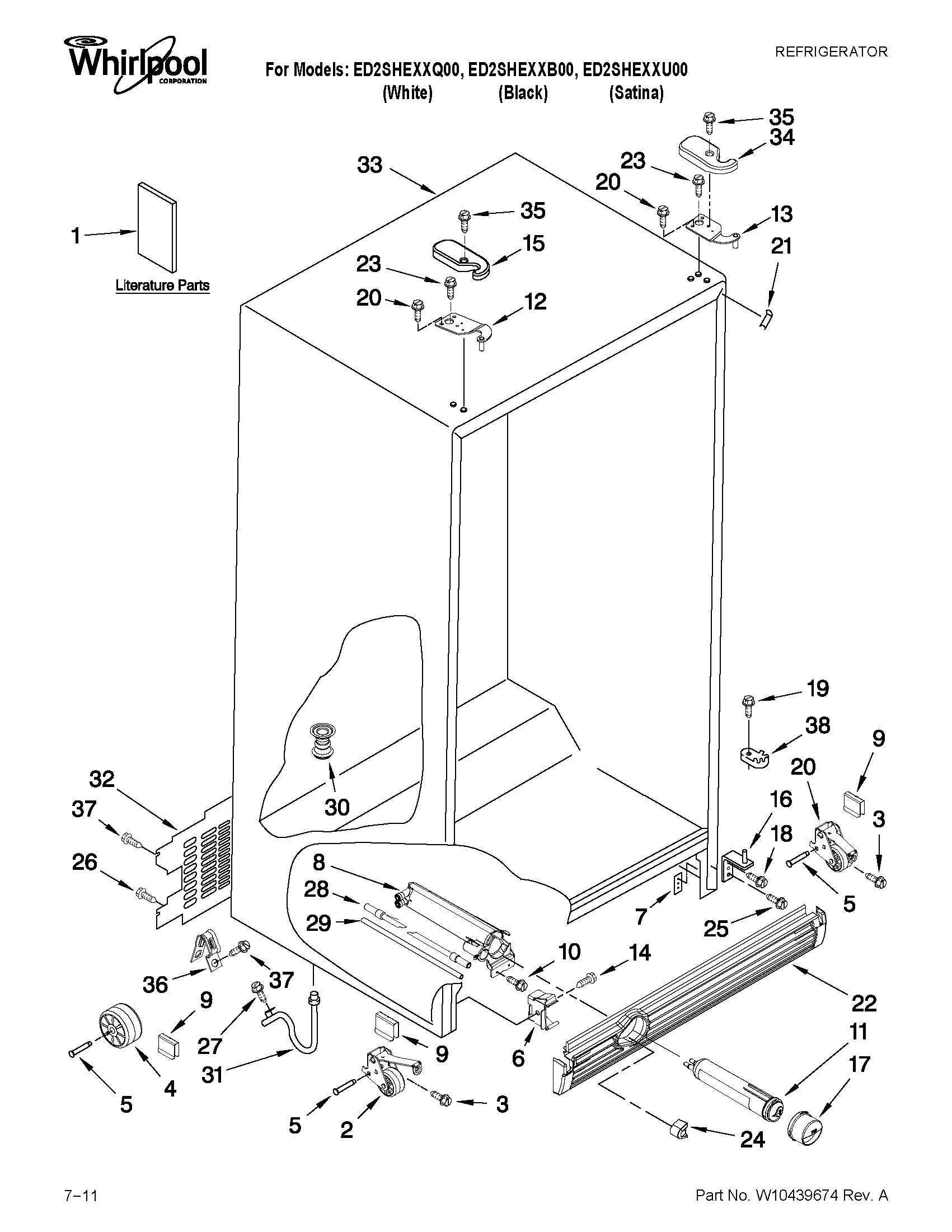 Whirlpool ED2SHEXXB00 cabinet parts diagram