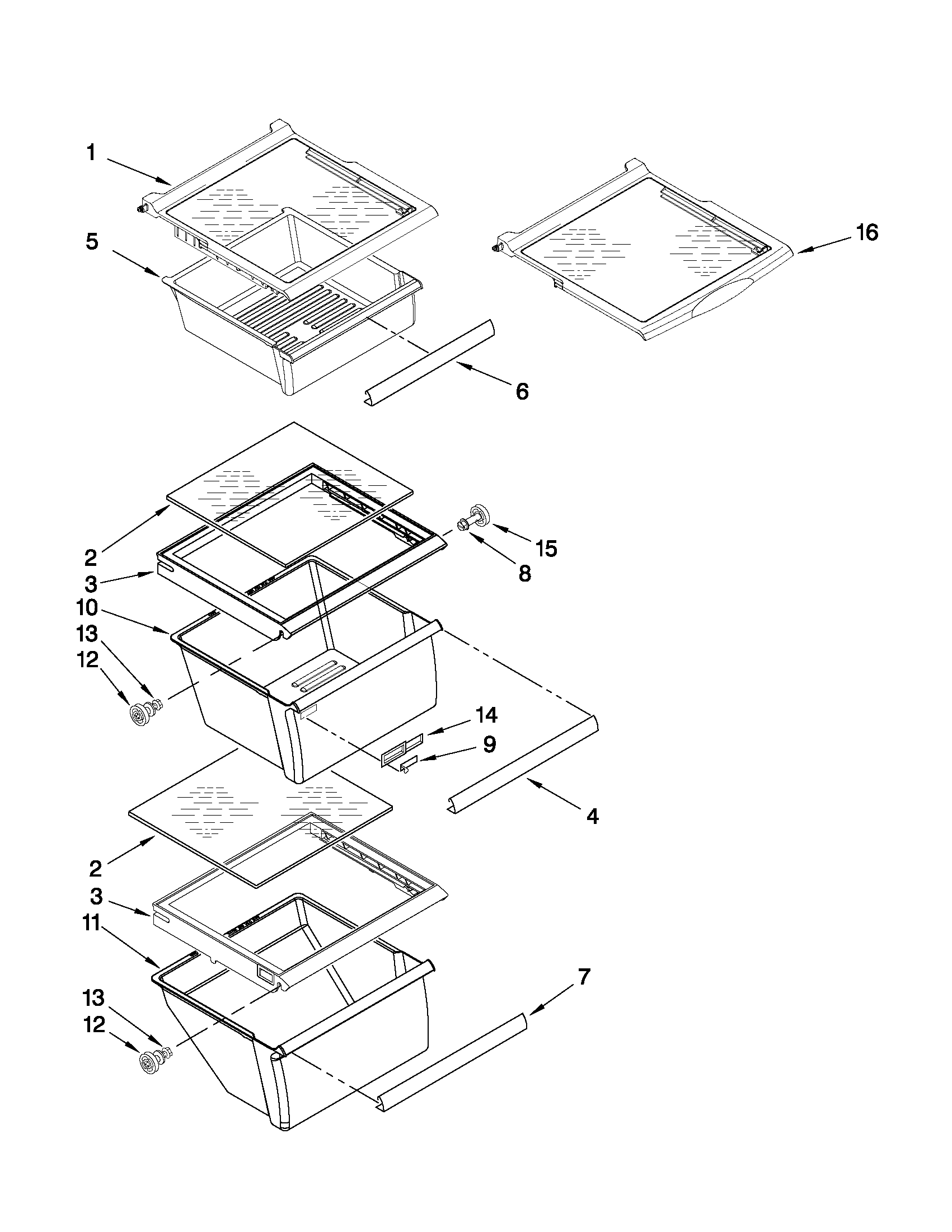 Whirlpool ED2SHEXXB00 refrigerator shelf parts diagram
