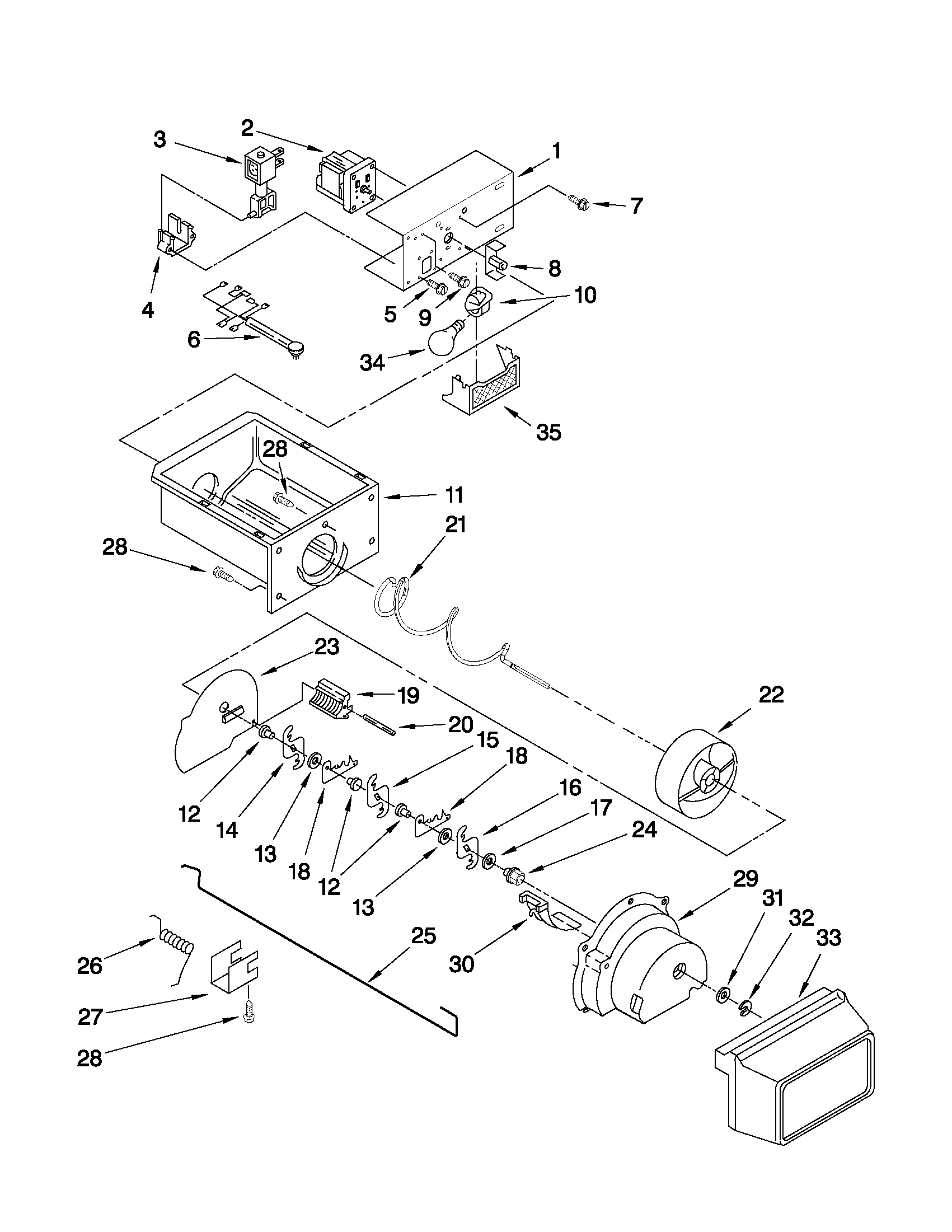 Whirlpool ED2SHEXXB00 motor and ice container parts diagram