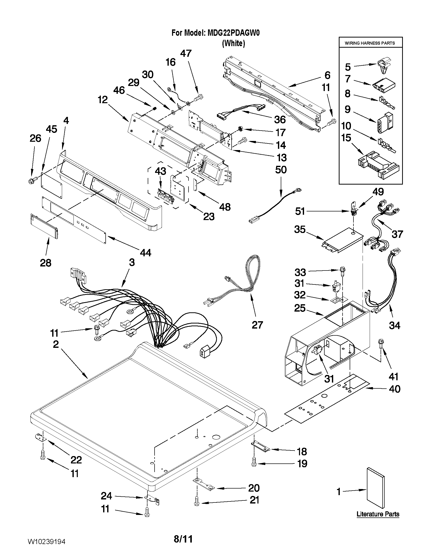 Maytag MDG22PDAGW0 top and console parts diagram