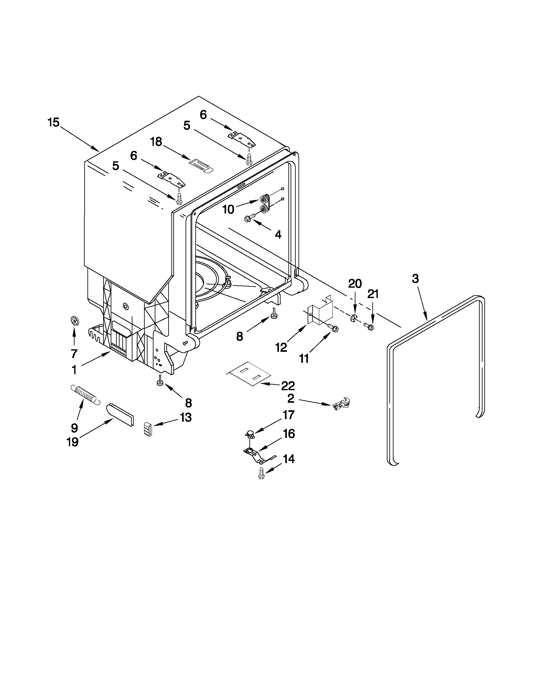 Whirlpool DU1055XTVD3 tub and frame parts diagram