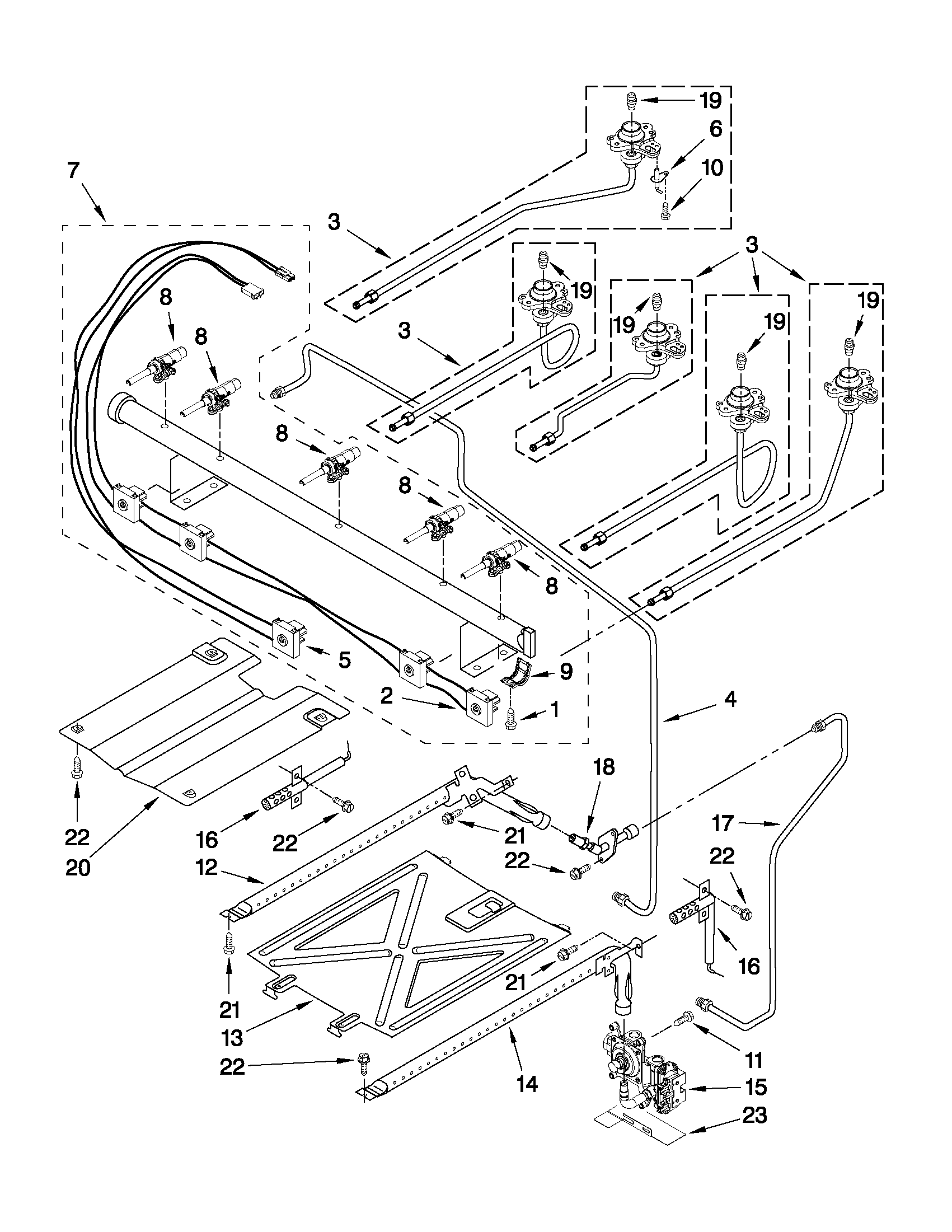 Whirlpool GFG474LVS1 manifold parts diagram