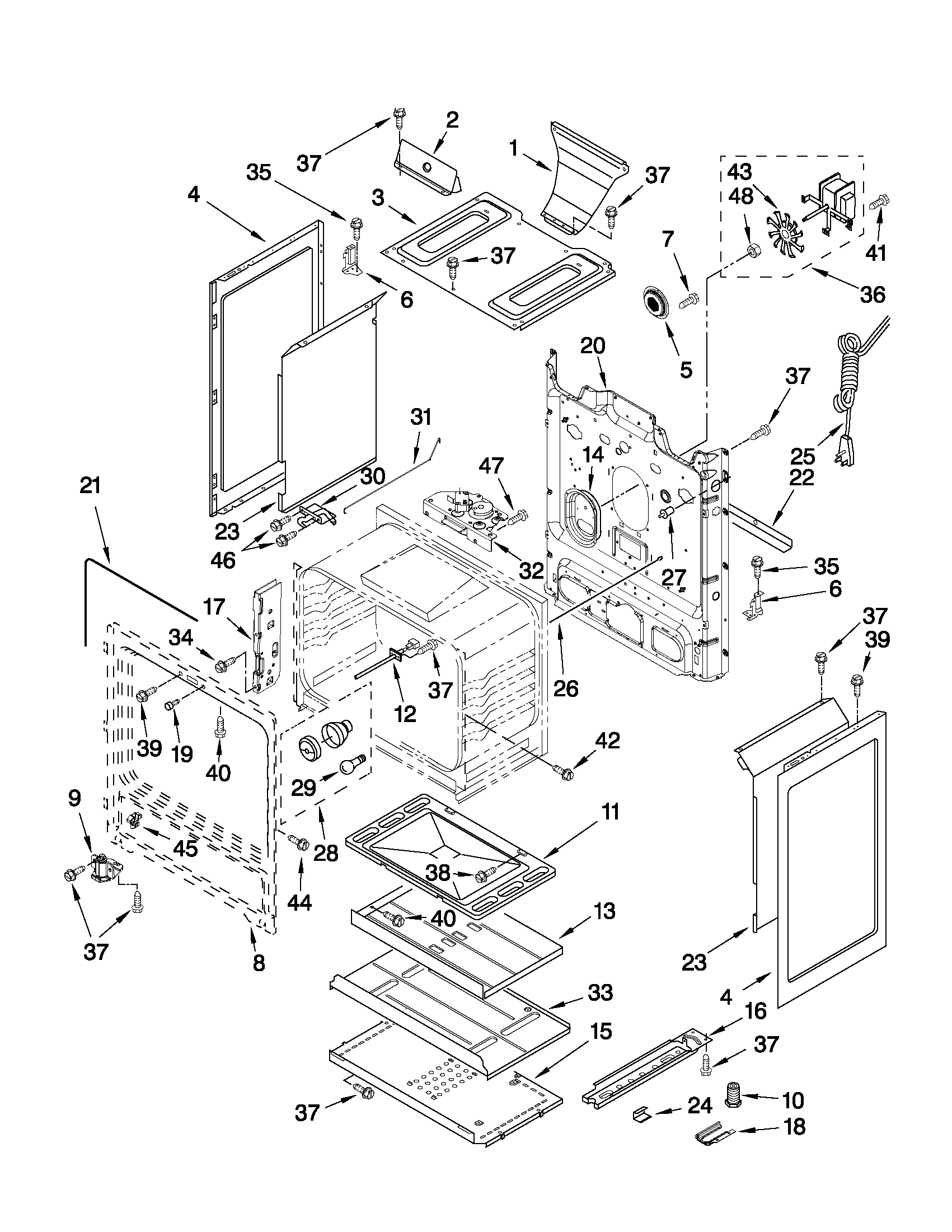 Whirlpool GFG474LVS1 chassis parts diagram