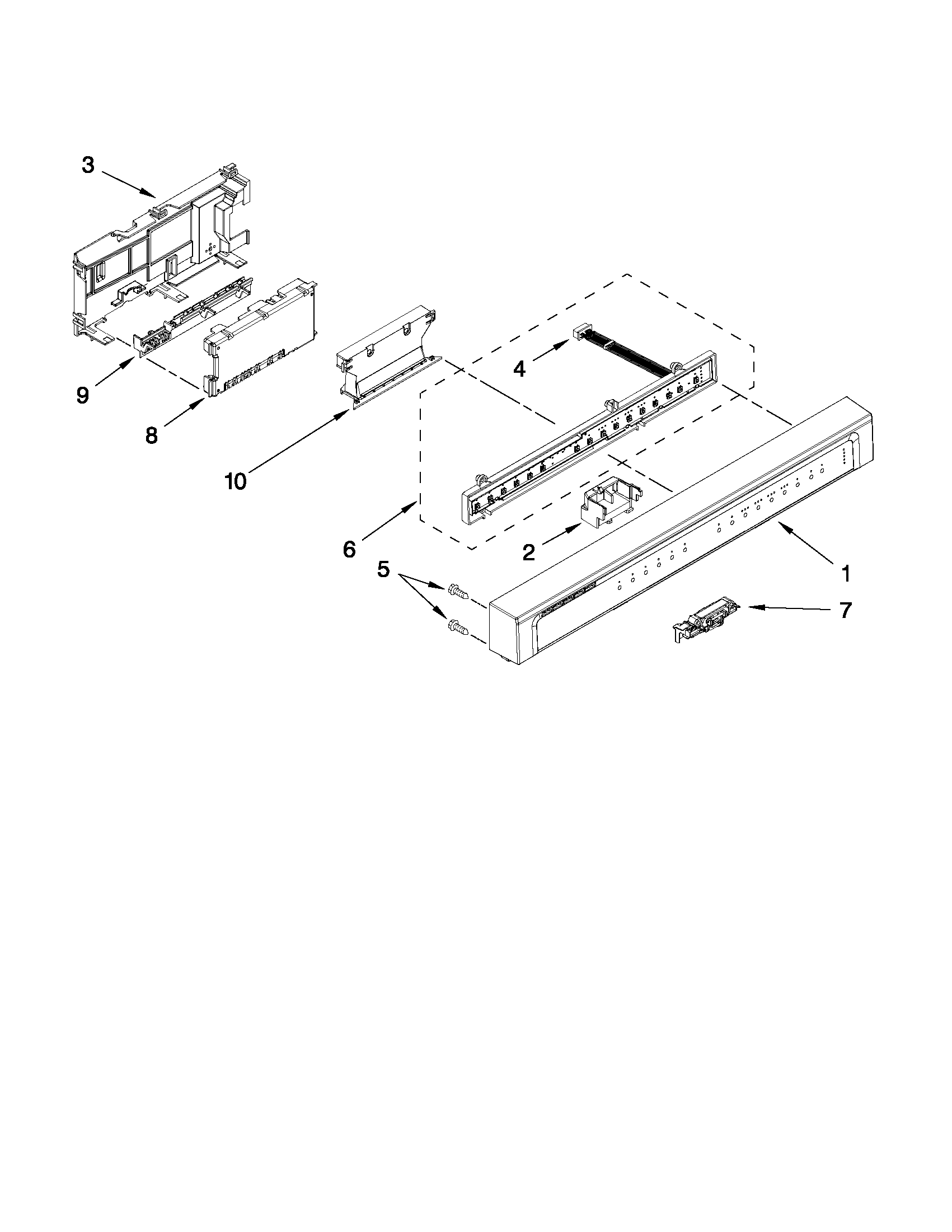 Whirlpool 7WDF530PAYM0 control panel and latch parts diagram