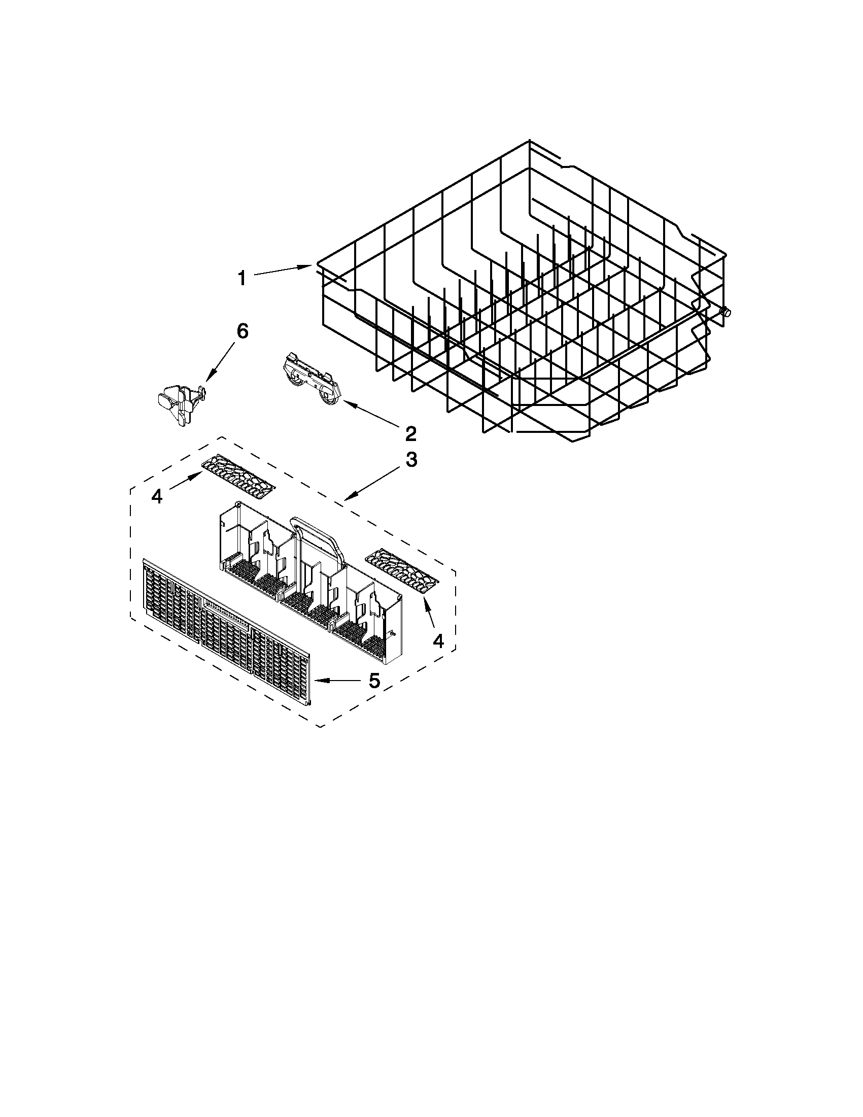 Whirlpool 7WDF530PAYM0 lower rack parts diagram
