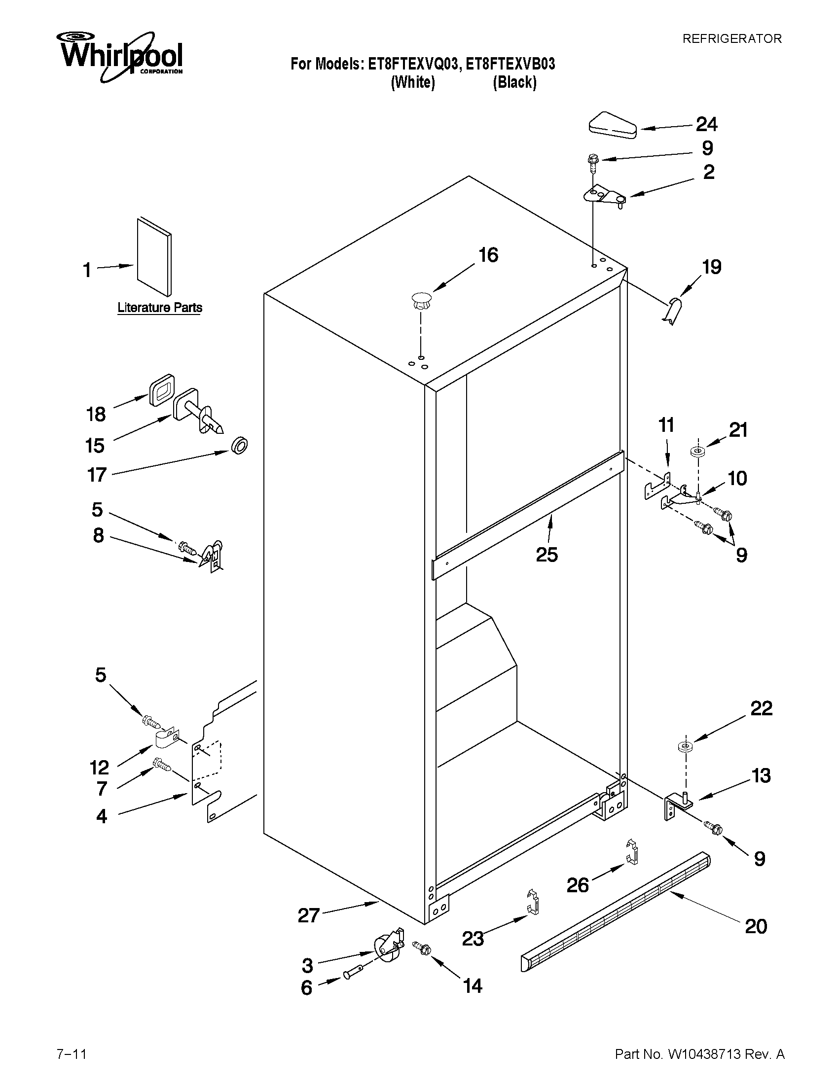 Whirlpool ET8FTEXVQ03 cabinet parts diagram
