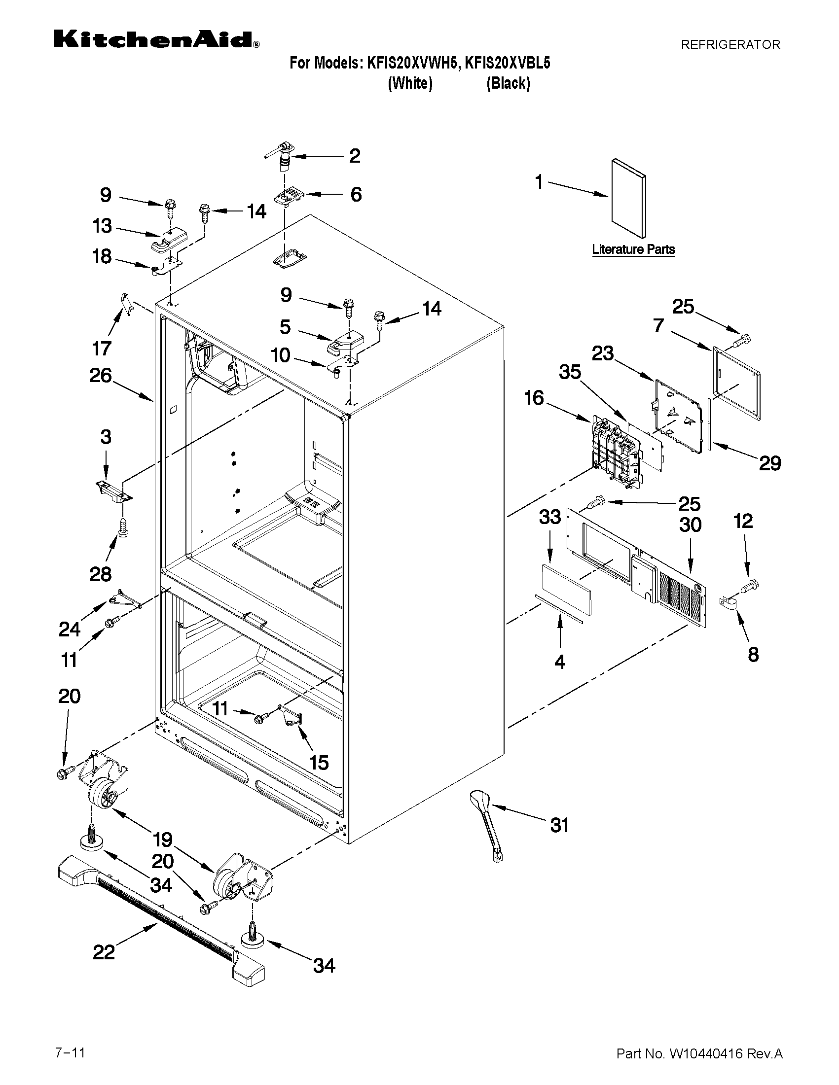 KitchenAid KFIS20XVWH5 cabinet parts diagram