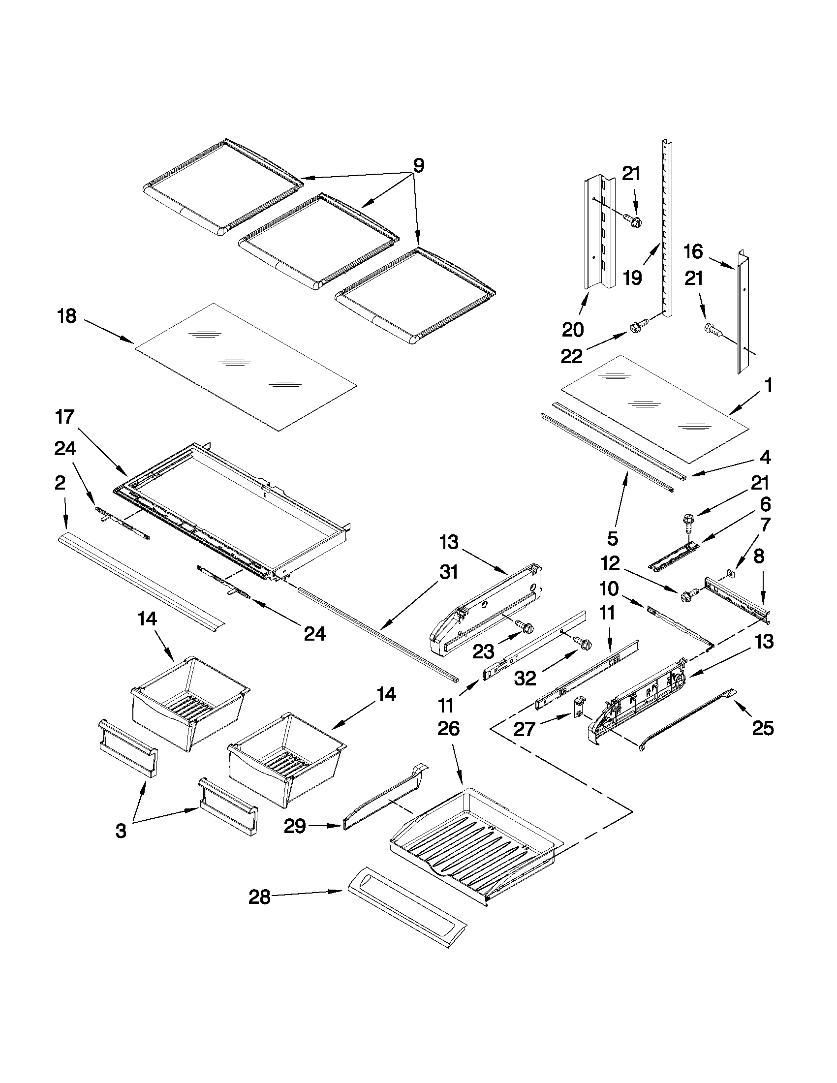 KitchenAid KFIS20XVWH5 shelf parts diagram