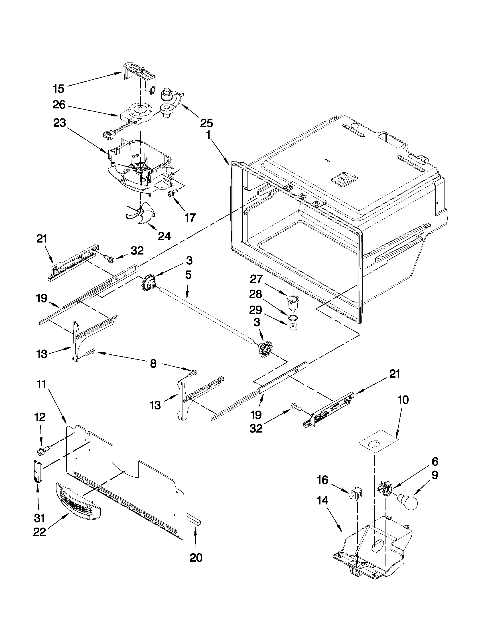 KitchenAid KFIS20XVWH5 freezer liner parts diagram