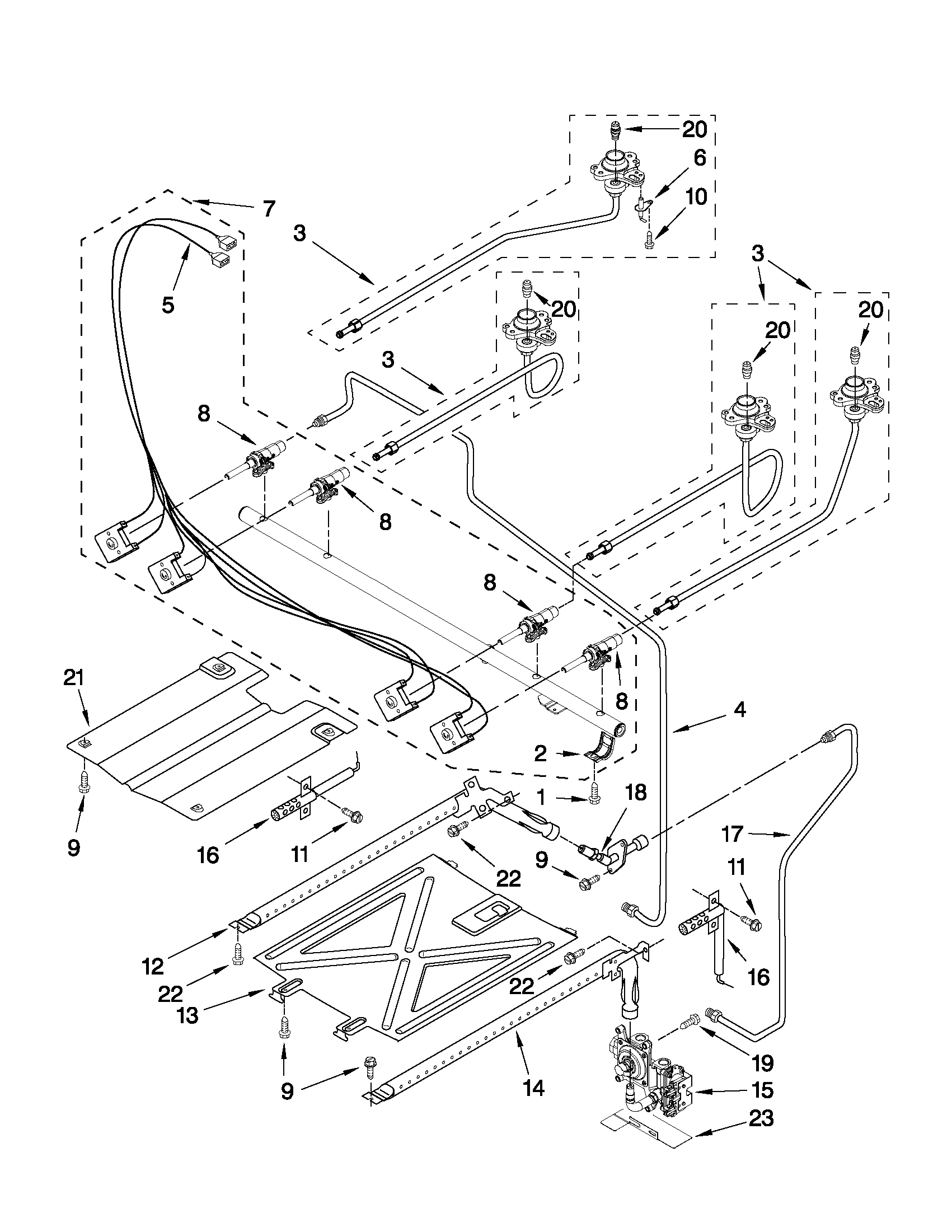 Amana AGR5844VDB3 manifold parts diagram