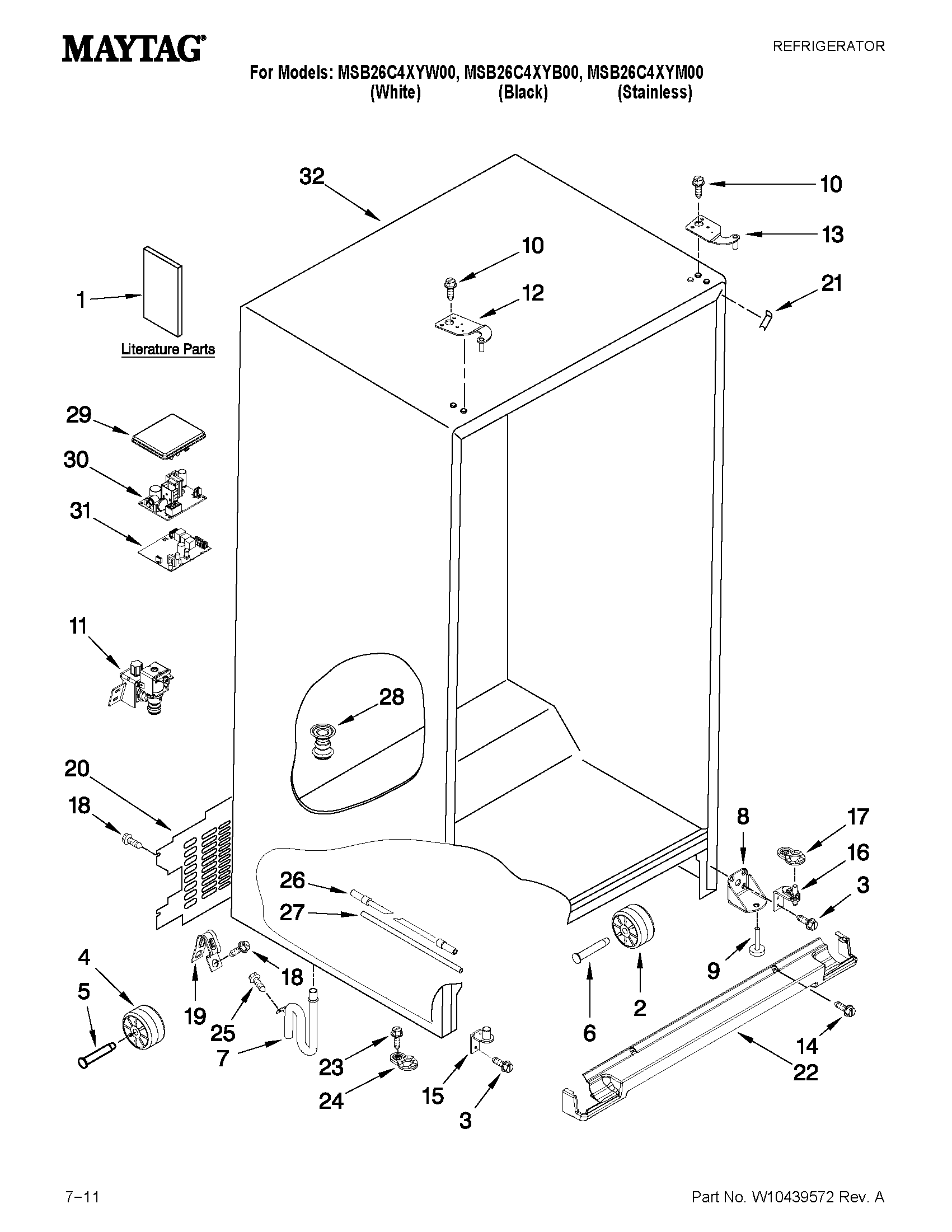 Maytag MSB26C4XYB00 cabinet parts diagram
