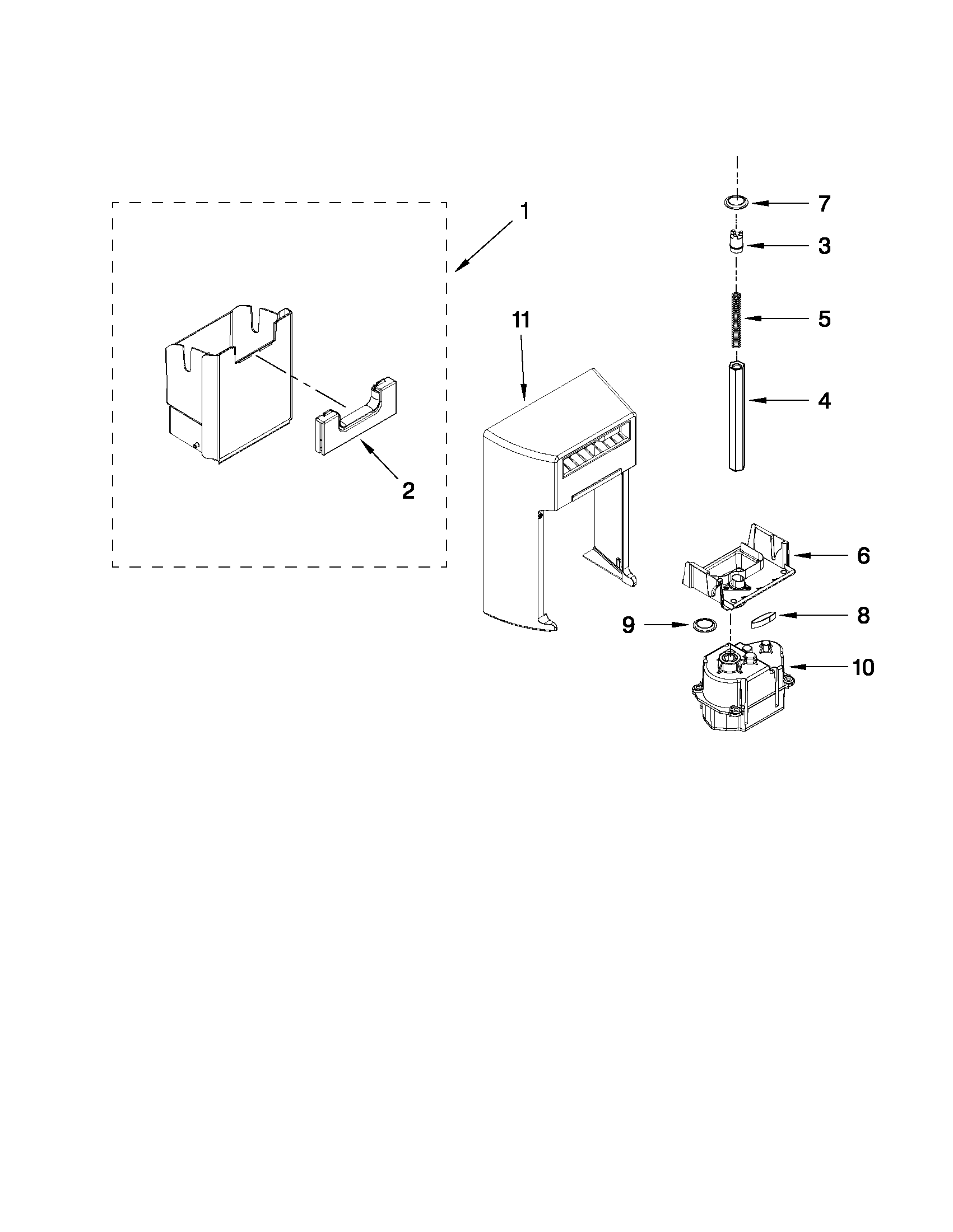 Maytag MSB26C4XYB00 motor and ice container parts diagram