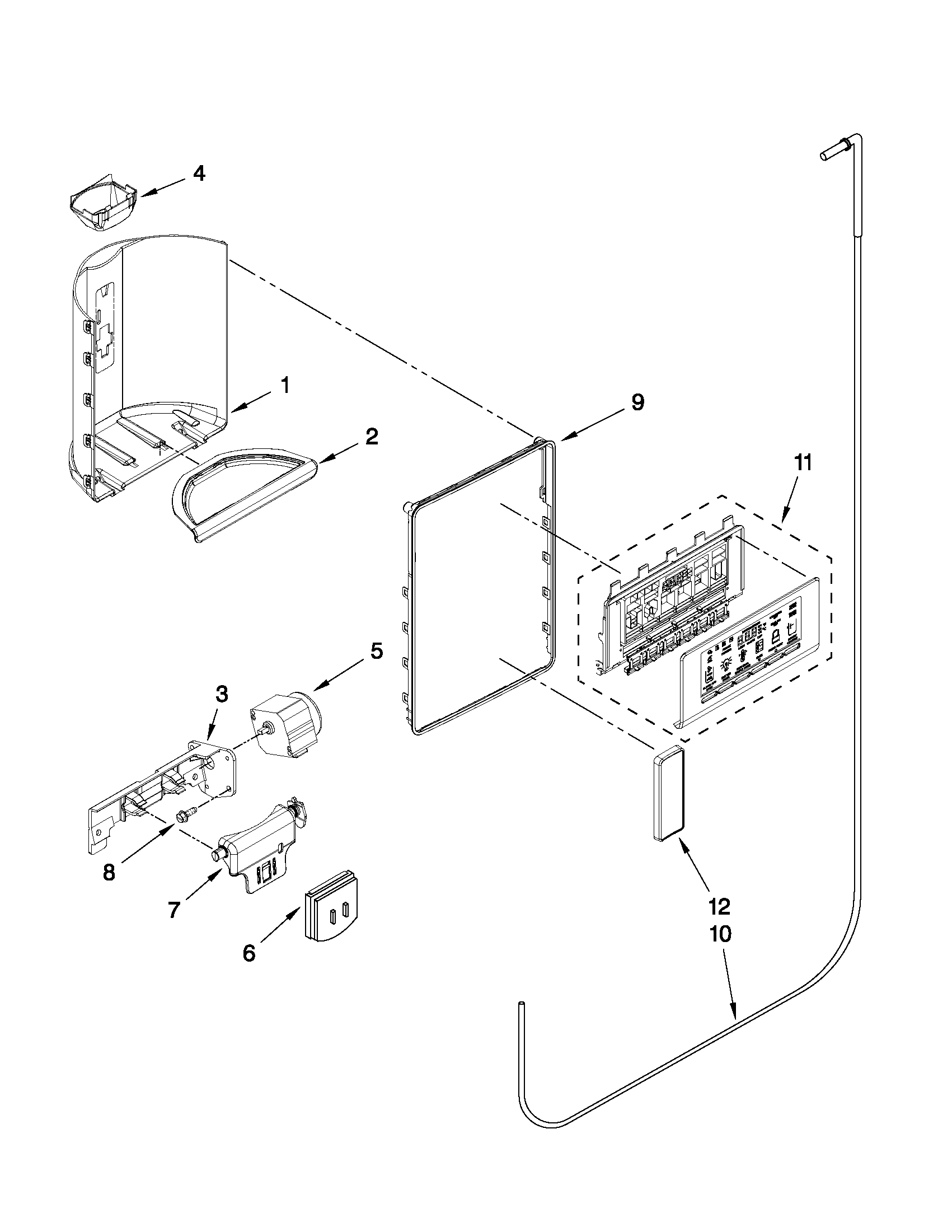 Maytag MSB26C4XYB00 dispenser front parts diagram