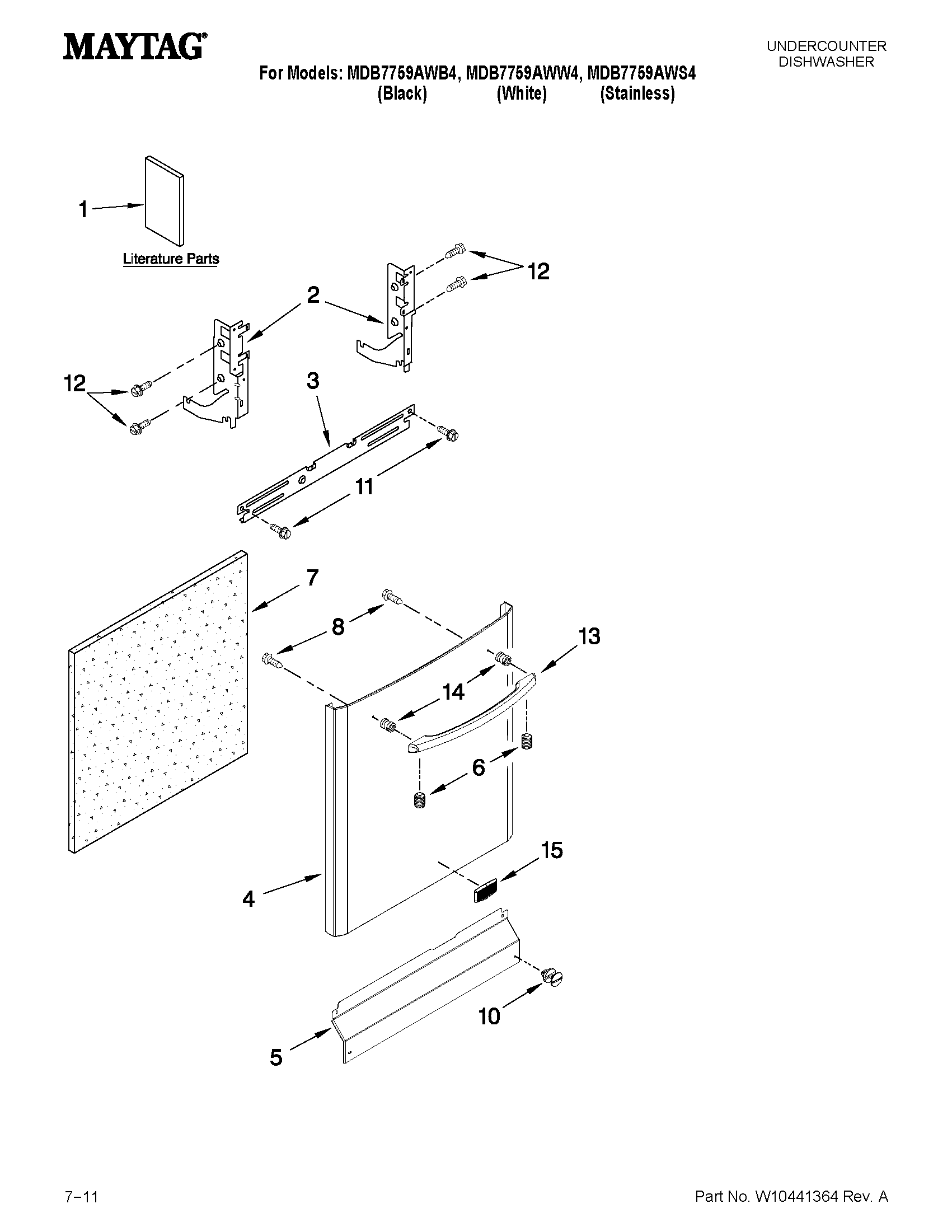 Maytag MDB7759AWS4 door and panel parts diagram