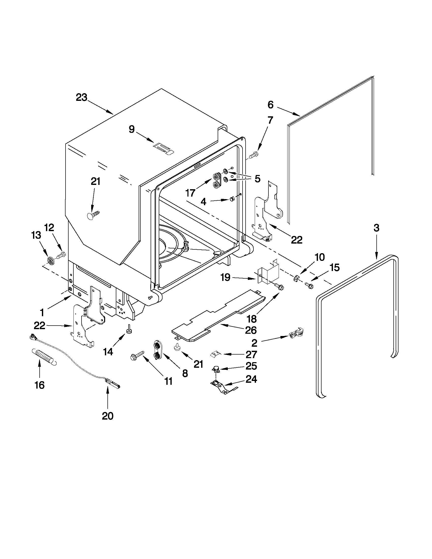 Maytag MDB7759AWS4 tub and frame parts diagram