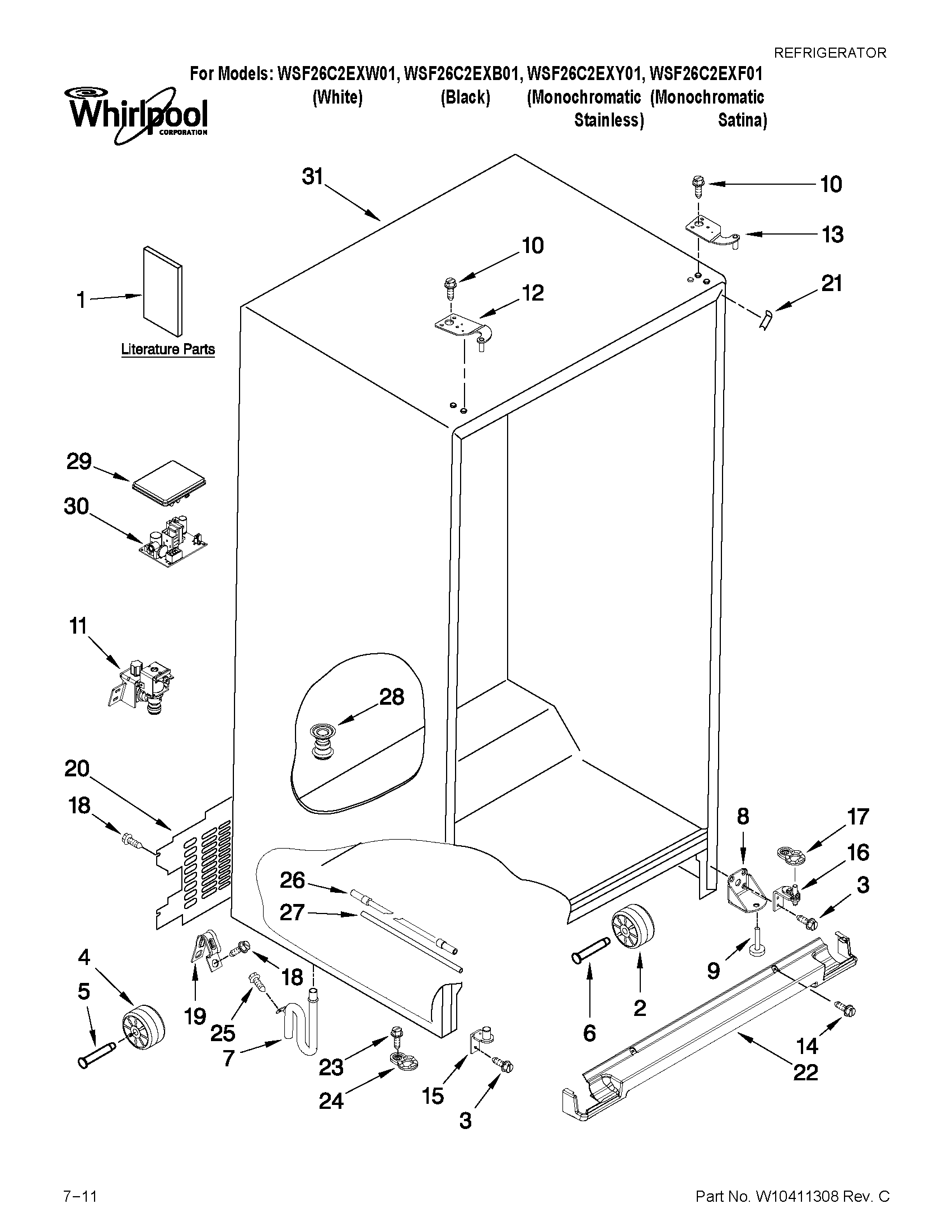Whirlpool WSF26C2EXF01 cabinet parts diagram