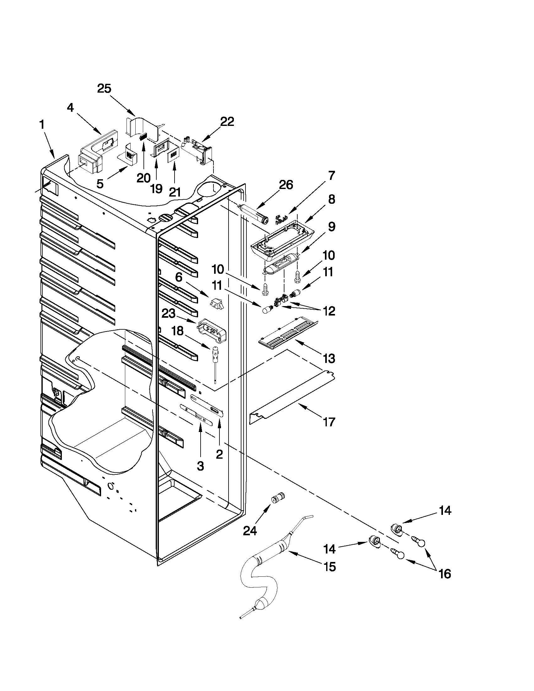 Whirlpool WSF26C2EXF01 refrigerator liner parts diagram