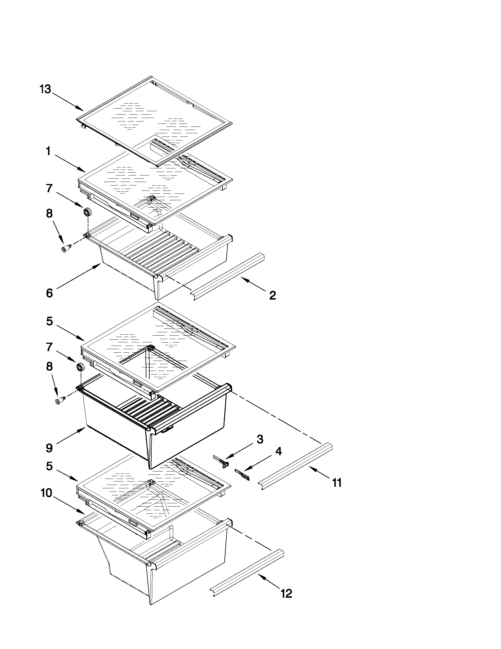 Whirlpool WSF26C2EXF01 refrigerator shelf parts diagram