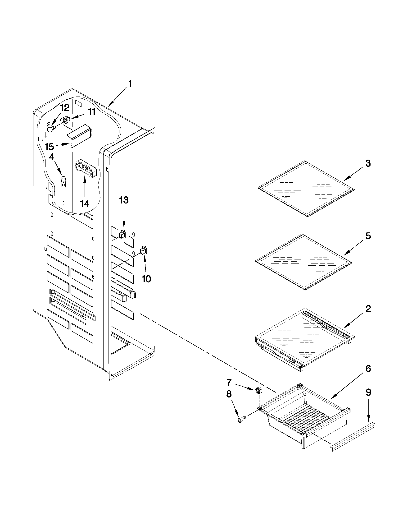 Whirlpool WSF26C2EXF01 freezer liner parts diagram
