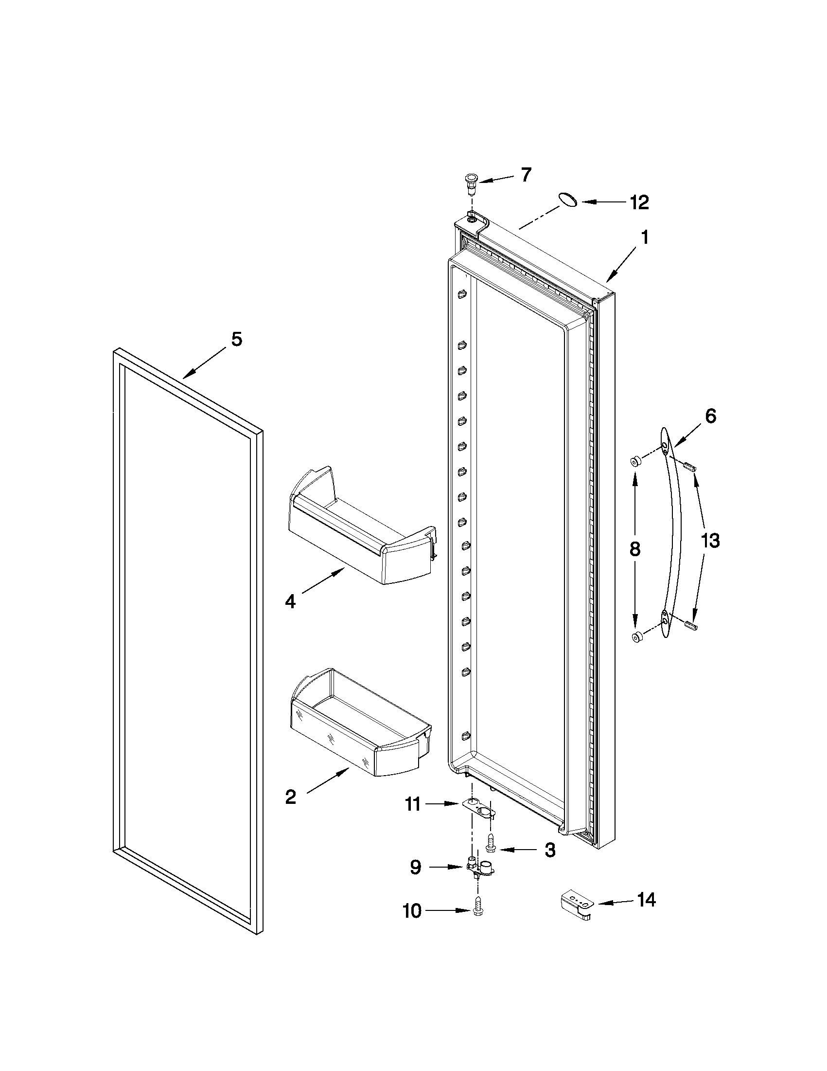 Whirlpool WSF26C2EXF01 refrigerator door parts diagram