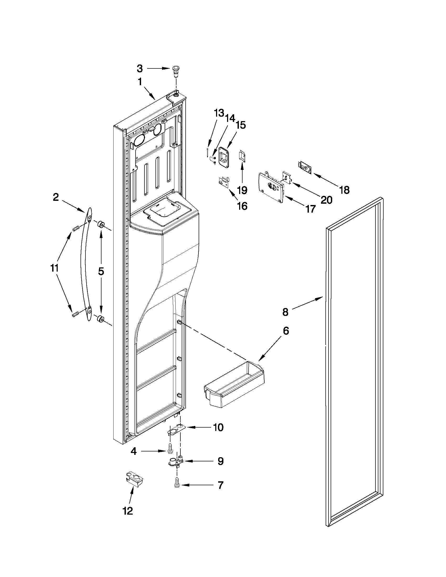 Whirlpool WSF26C2EXF01 freezer door parts diagram